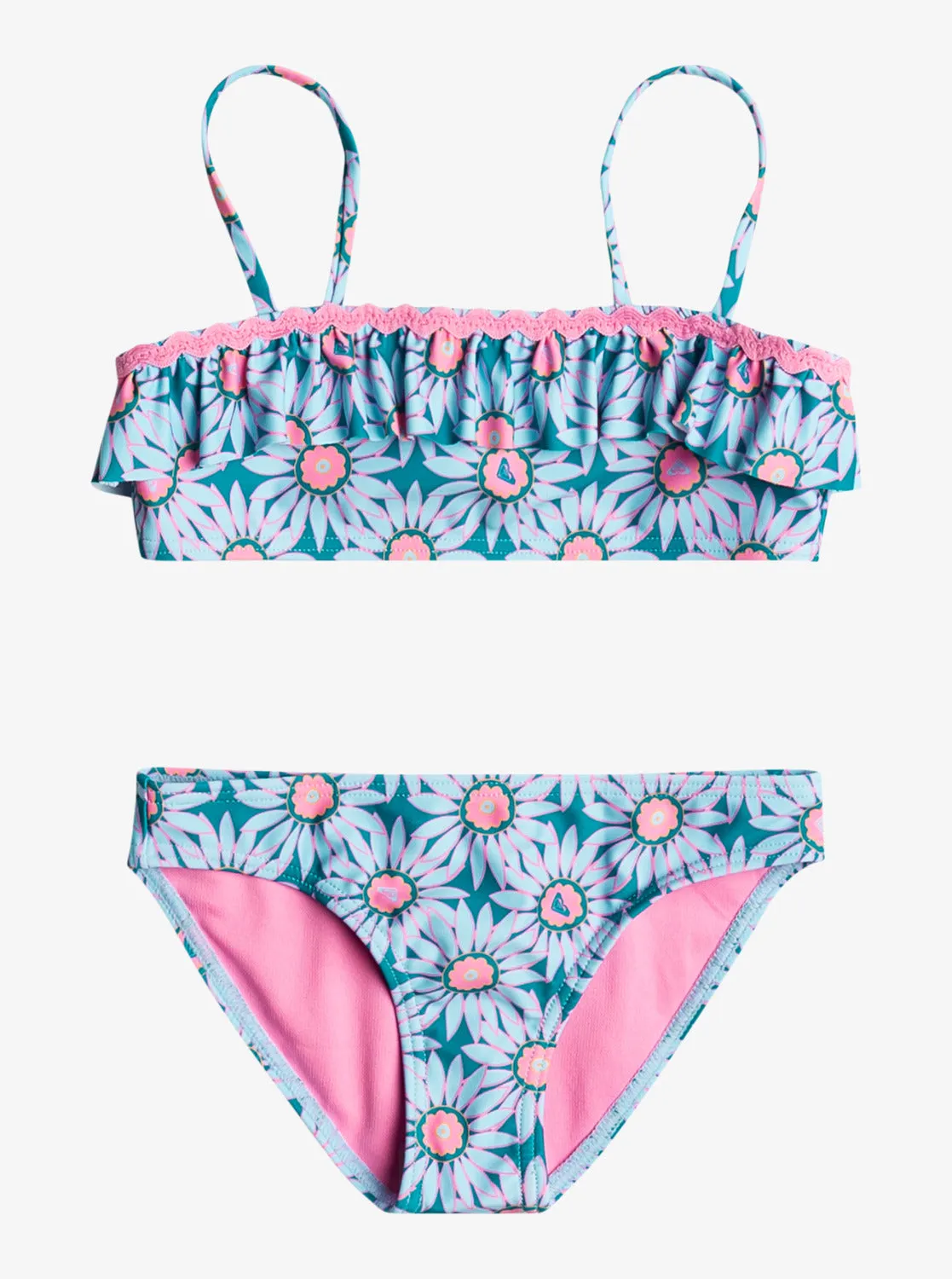 Girls 2-7 Bold Florals Two Piece Bandeau Bikini Set - Crystal Teal Sol Flower sold by Roxy