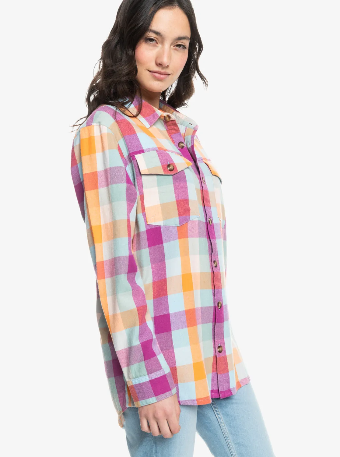 Let It Go Flannel Long Sleeve Shirt - Blue Surf Plaidodo sold by Roxy product image thumbnail 2