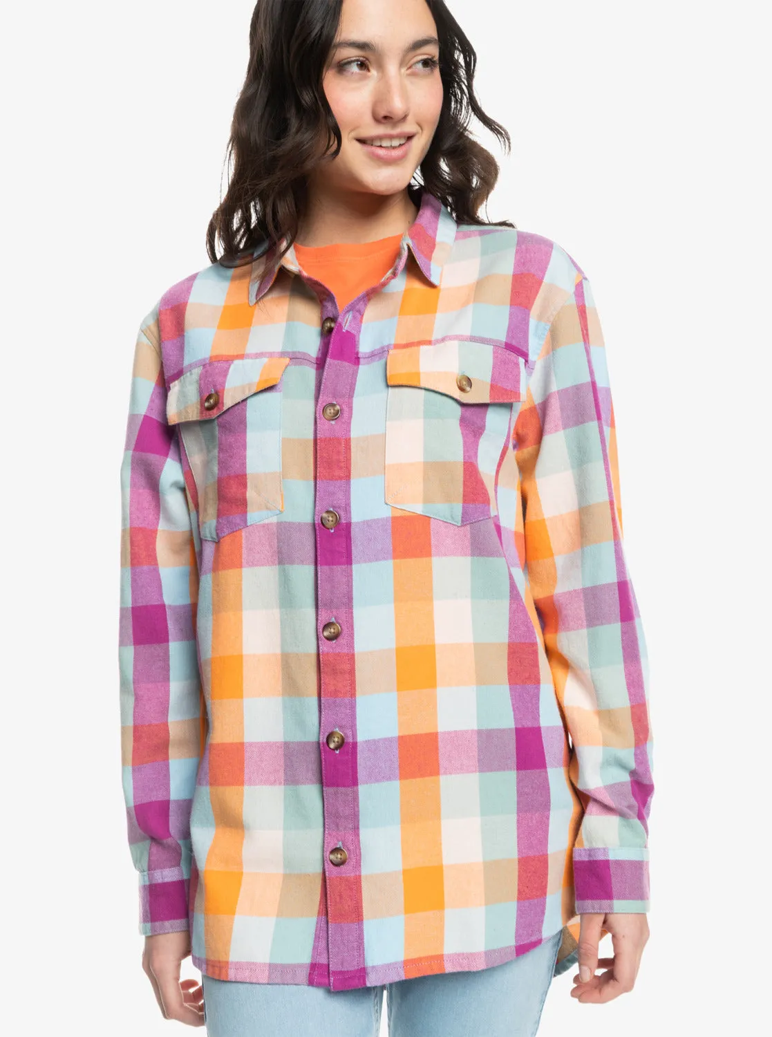 Let It Go Flannel Long Sleeve Shirt - Blue Surf Plaidodo sold by Roxy