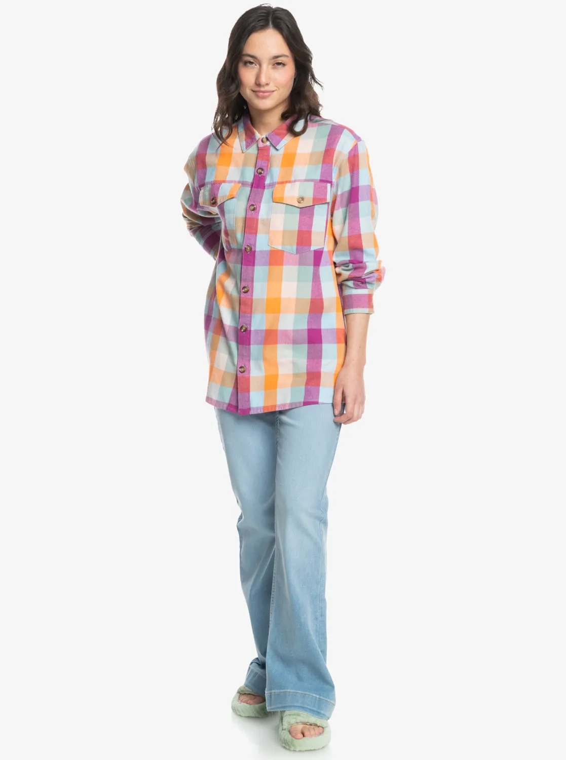 Let It Go Flannel Long Sleeve Shirt - Blue Surf Plaidodo sold by Roxy product image thumbnail 4