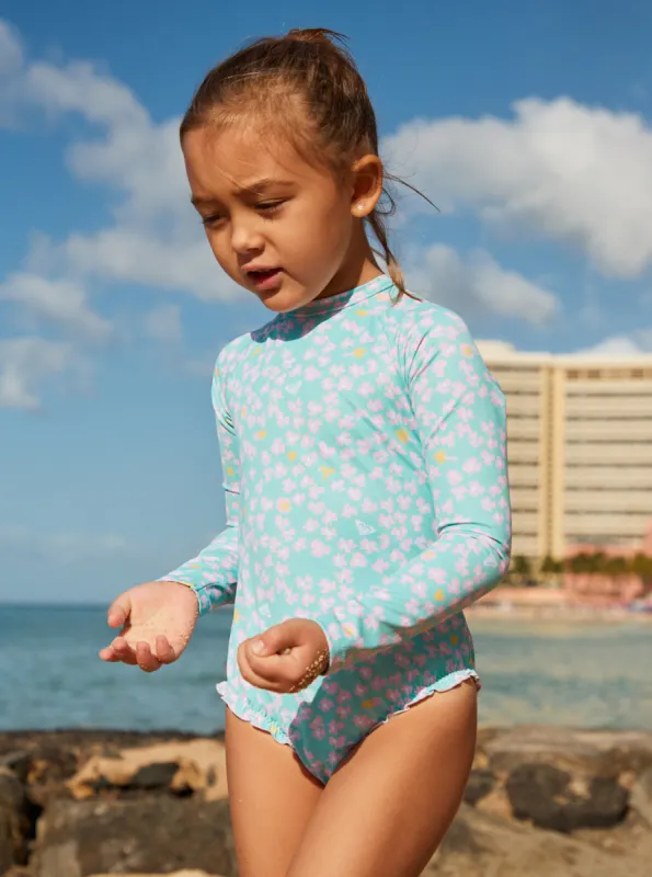 Girls 2-7 Teenie Ditsy One-Piece Rashguard - Aruba Blue Teenie Ditsy sold by Roxy