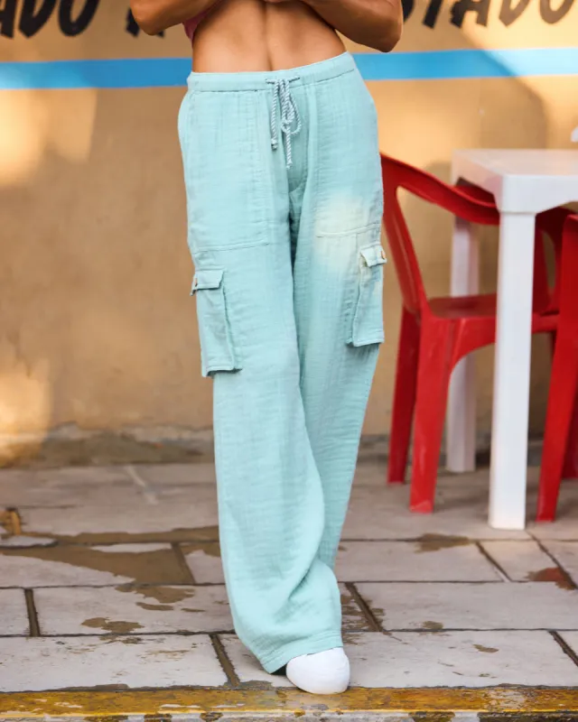 Precious Cargo Gauze High Waisted Pants - Blue Surf sold by Roxy