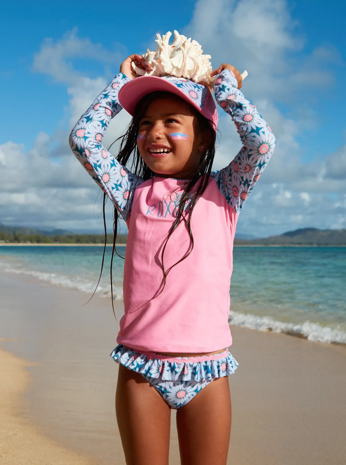 Girls' 2-7 Bold Florals Long Sleeve Rashguard Set - Crystal Teal Sol Flower sold by Roxy