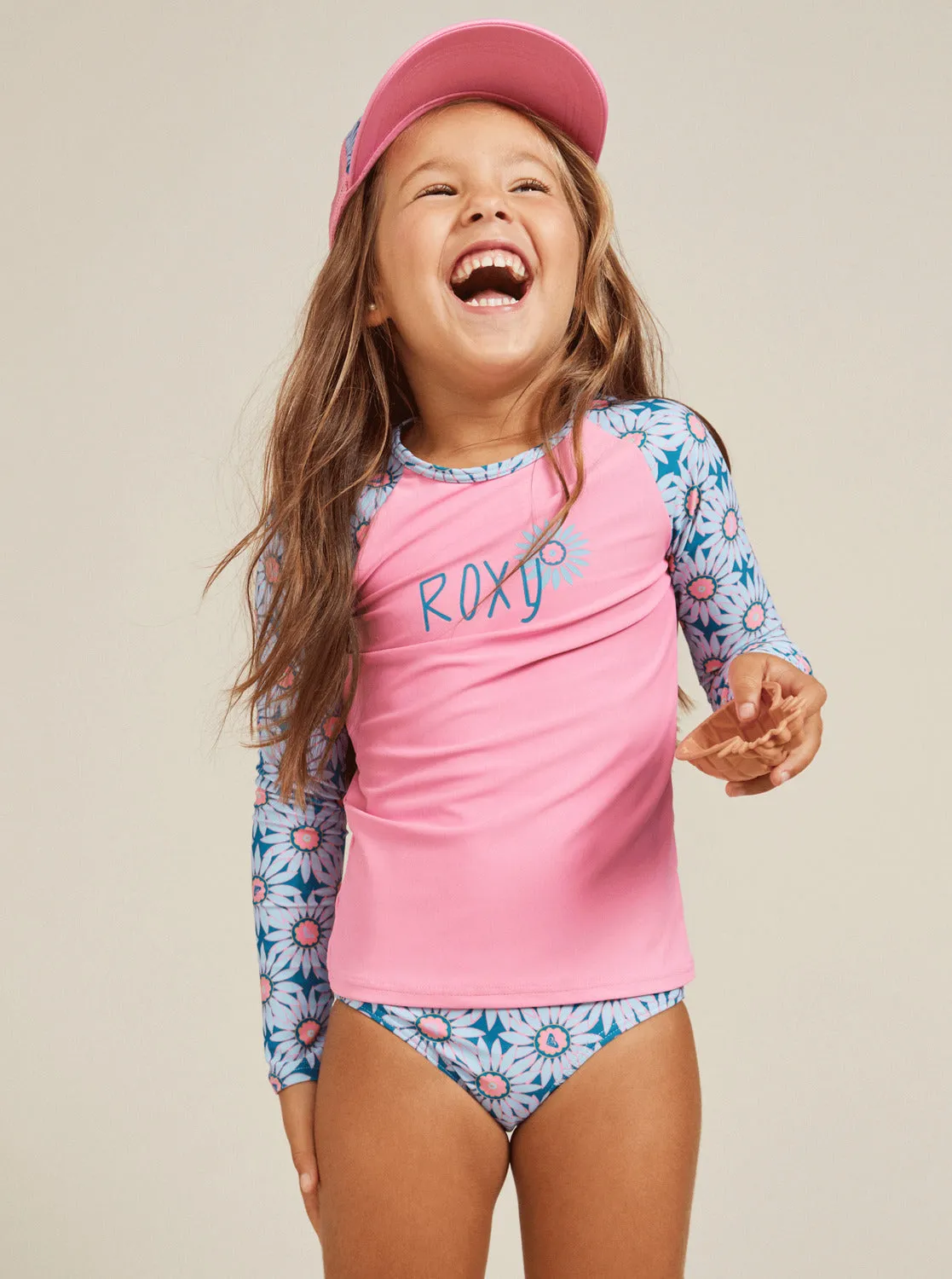 Girls' 2-7 Bold Florals Long Sleeve Rashguard Set - Crystal Teal Sol Flower sold by Roxy product image thumbnail 5