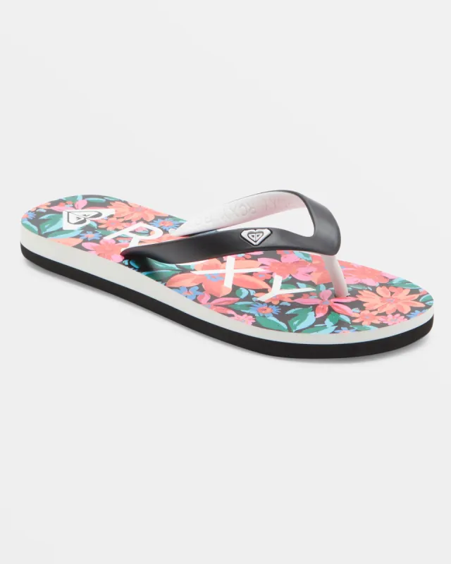 Girls 4-16 Tahiti Flip-Flops - Black/Cactus Flower sold by Roxy