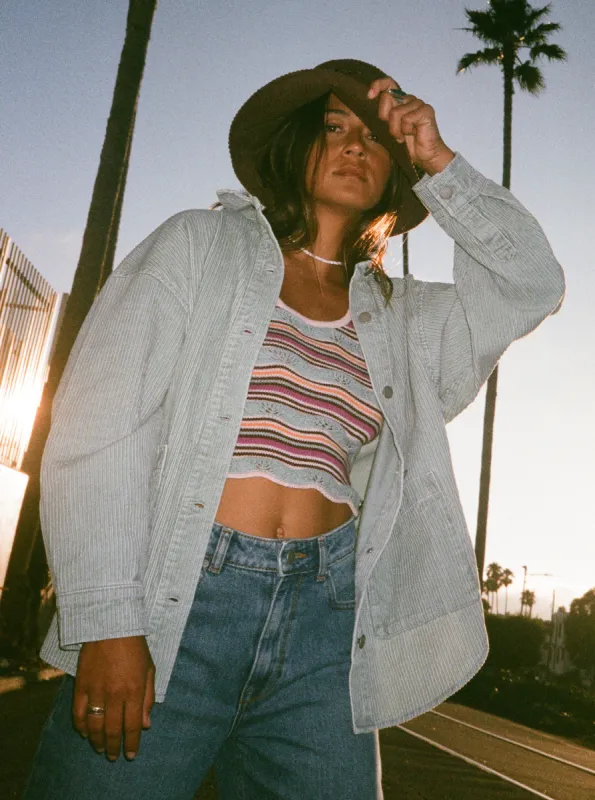 Kick Back Washed Corduroy Long Sleeve Overshirt - Blue Surf sold by Roxy