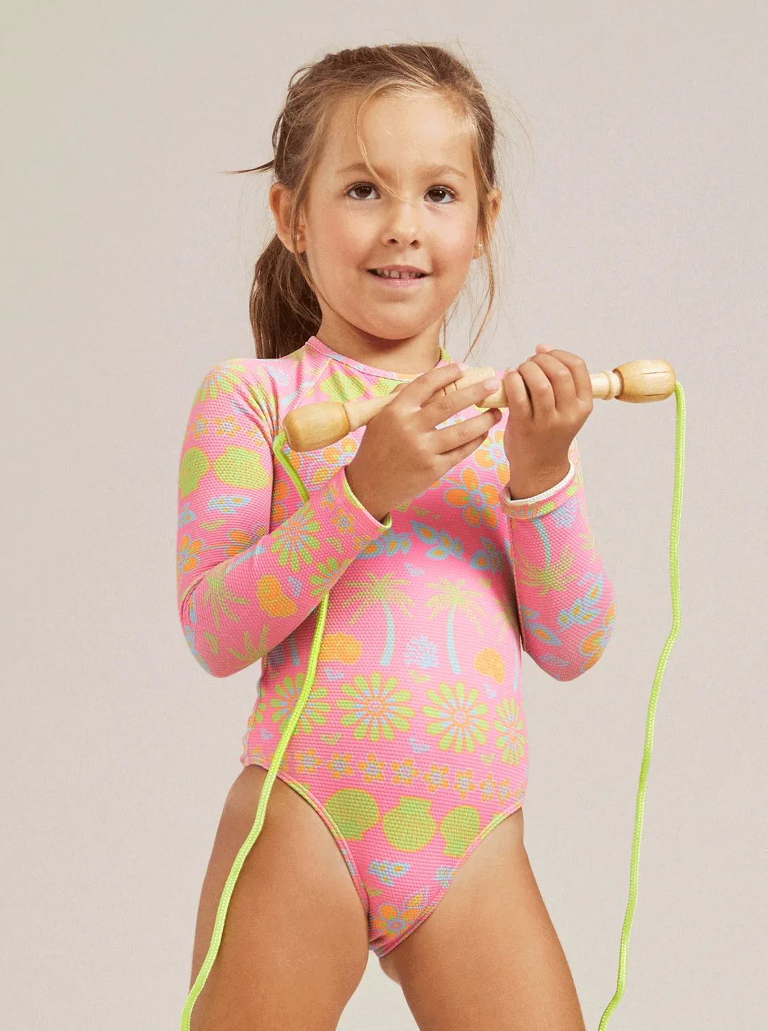 Girls' 2-7 Beach Day Together Long Sleeve One-Piece Swimsuit - Sachet Pink Beachy Bebe sold by Roxy