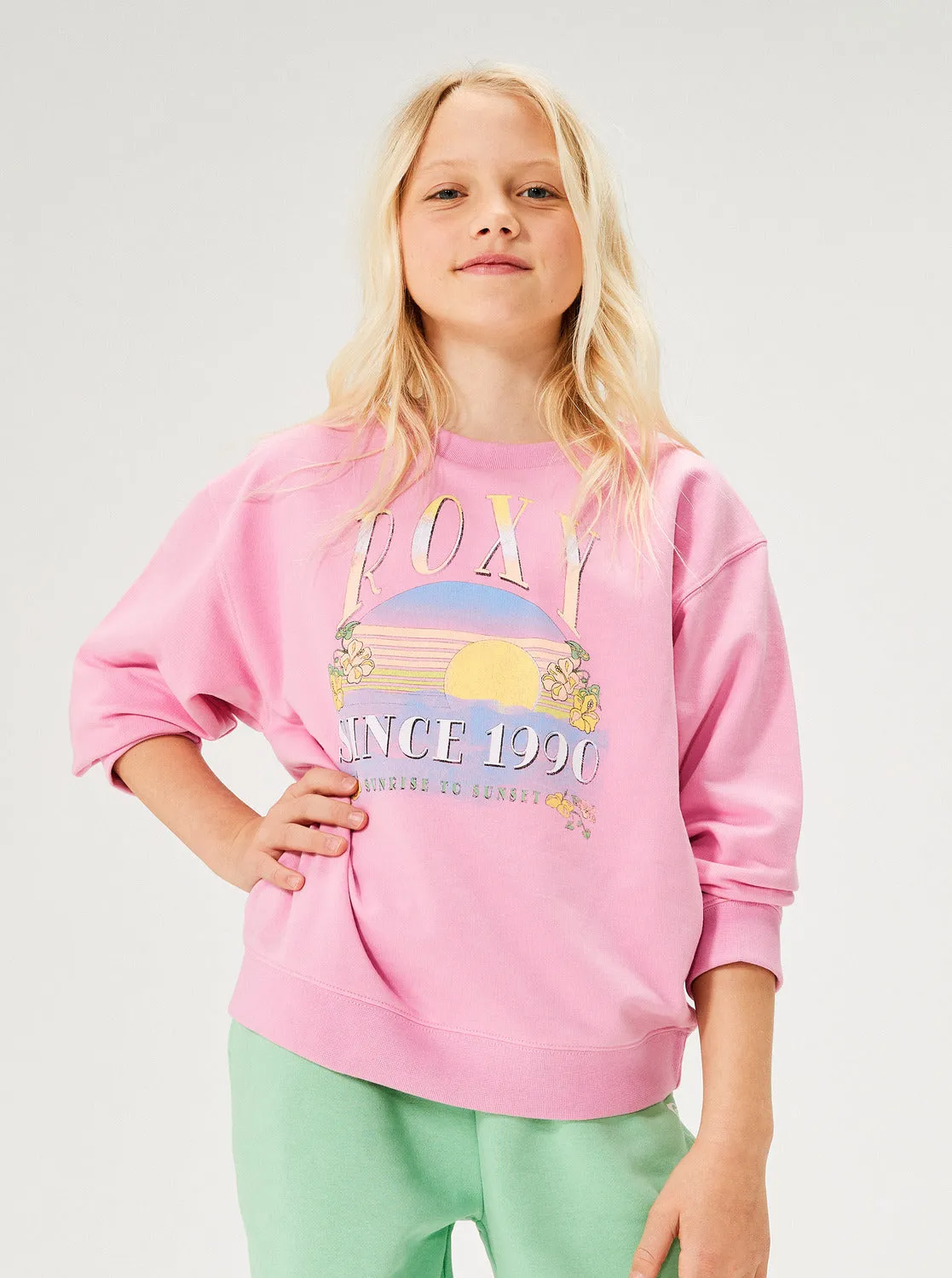 Girls 4-16 Morning Hike A Crew Neck Sweatshirt - Prism Pink sold by Roxy