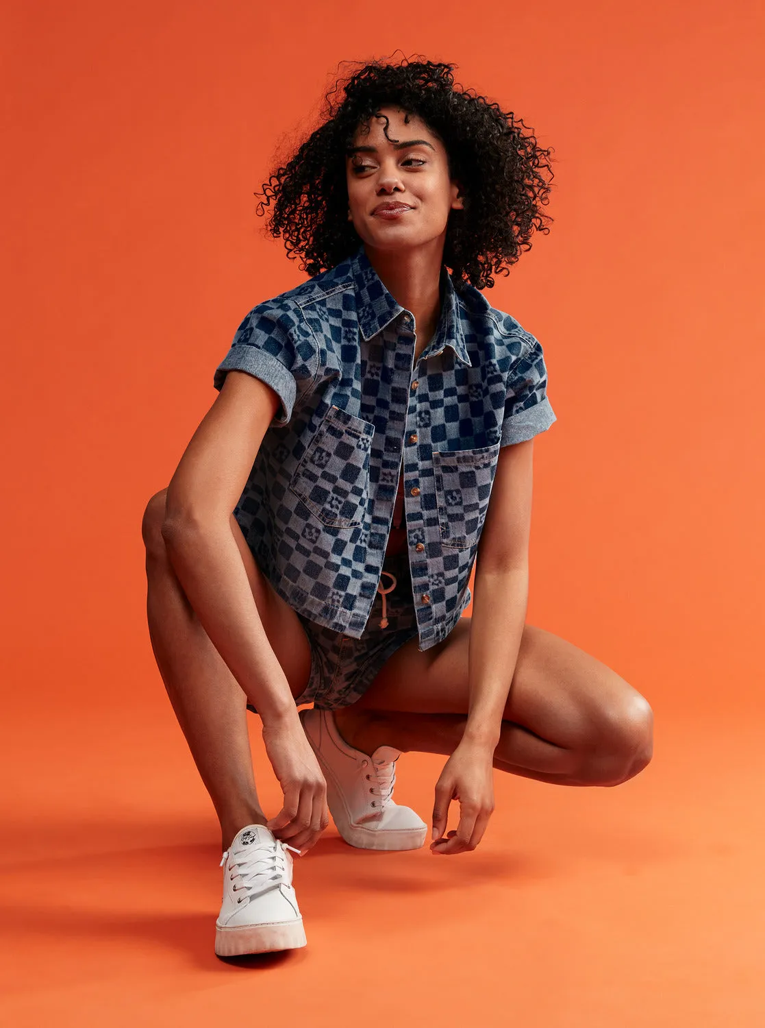 Blue Wave Club Printed Short Sleeve Crop Denim Shirt - Mood Indigo Sol Power sold by Roxy product image thumbnail 3