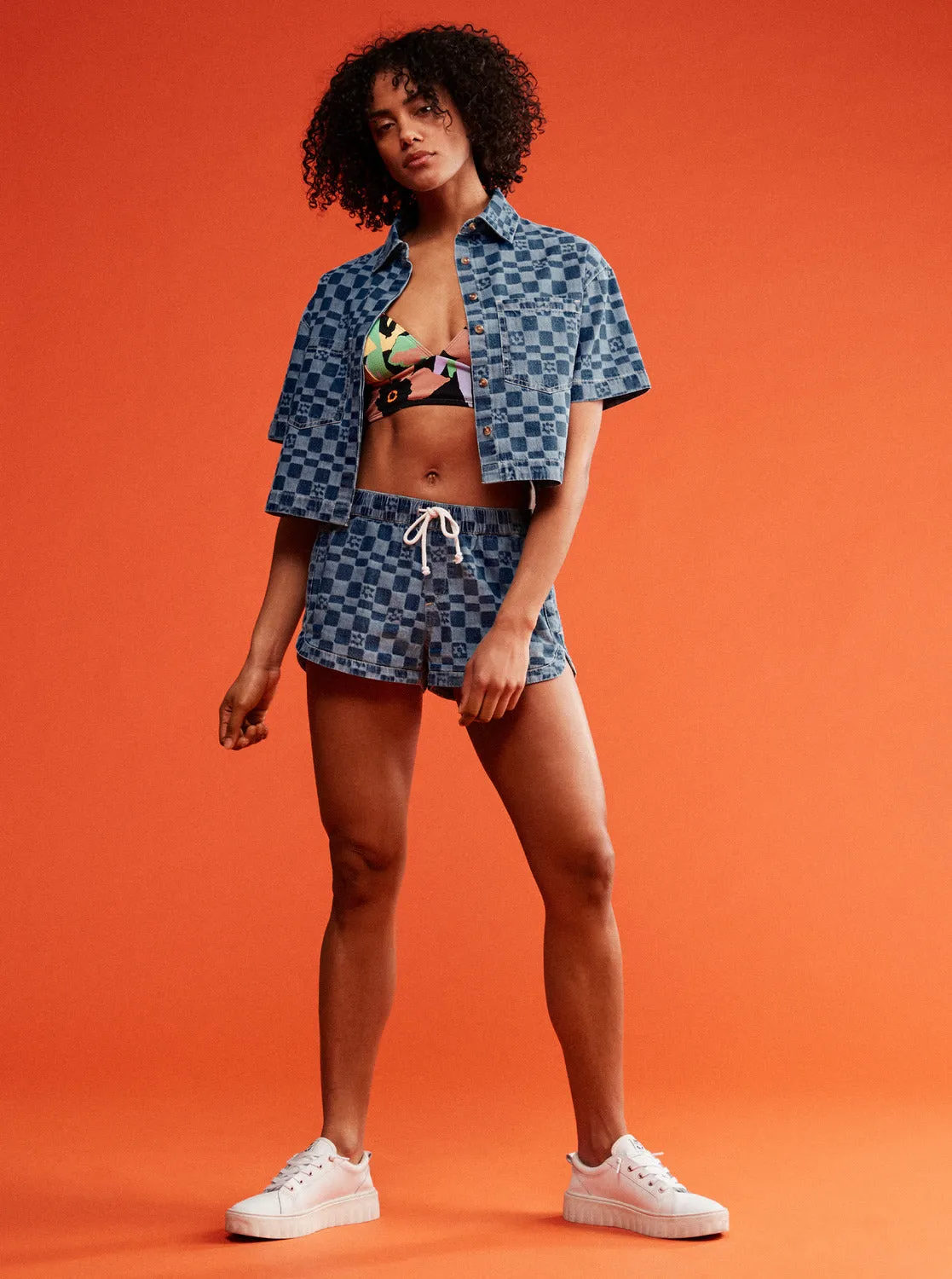 Blue Wave Club Printed Short Sleeve Crop Denim Shirt - Mood Indigo Sol Power sold by Roxy product image thumbnail 4