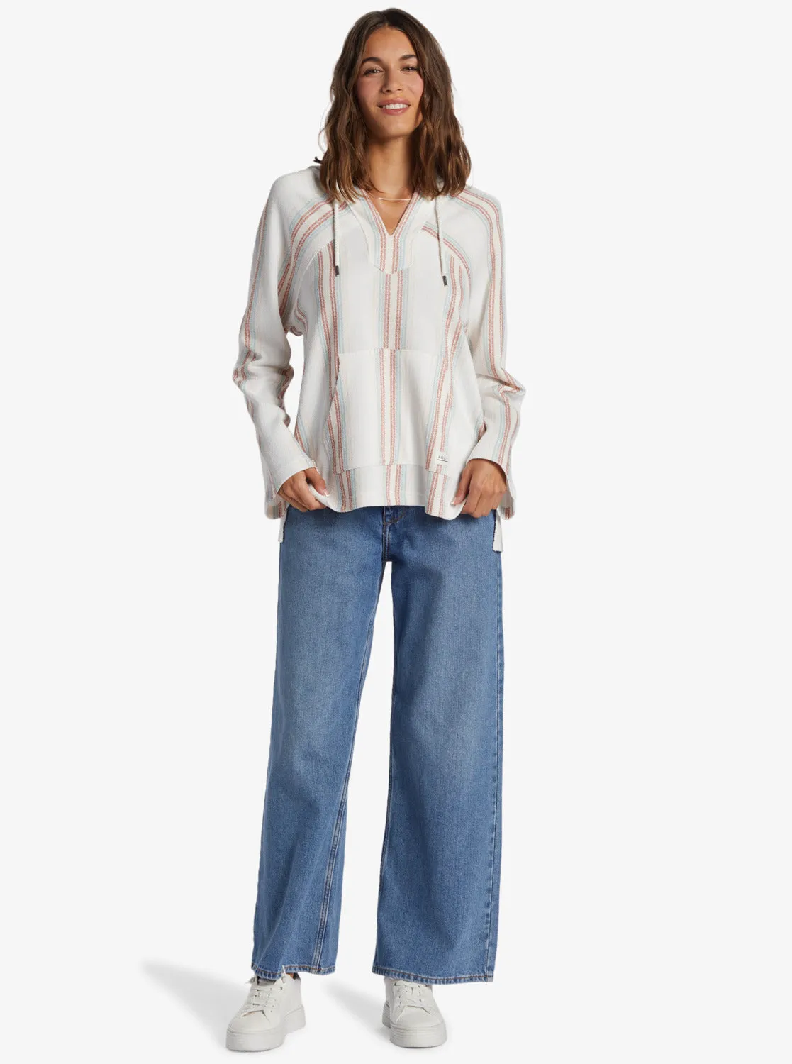 Wild And Free Poncho Style Hoodie - Bonzer Stripe Snow White sold by Roxy product image thumbnail 4