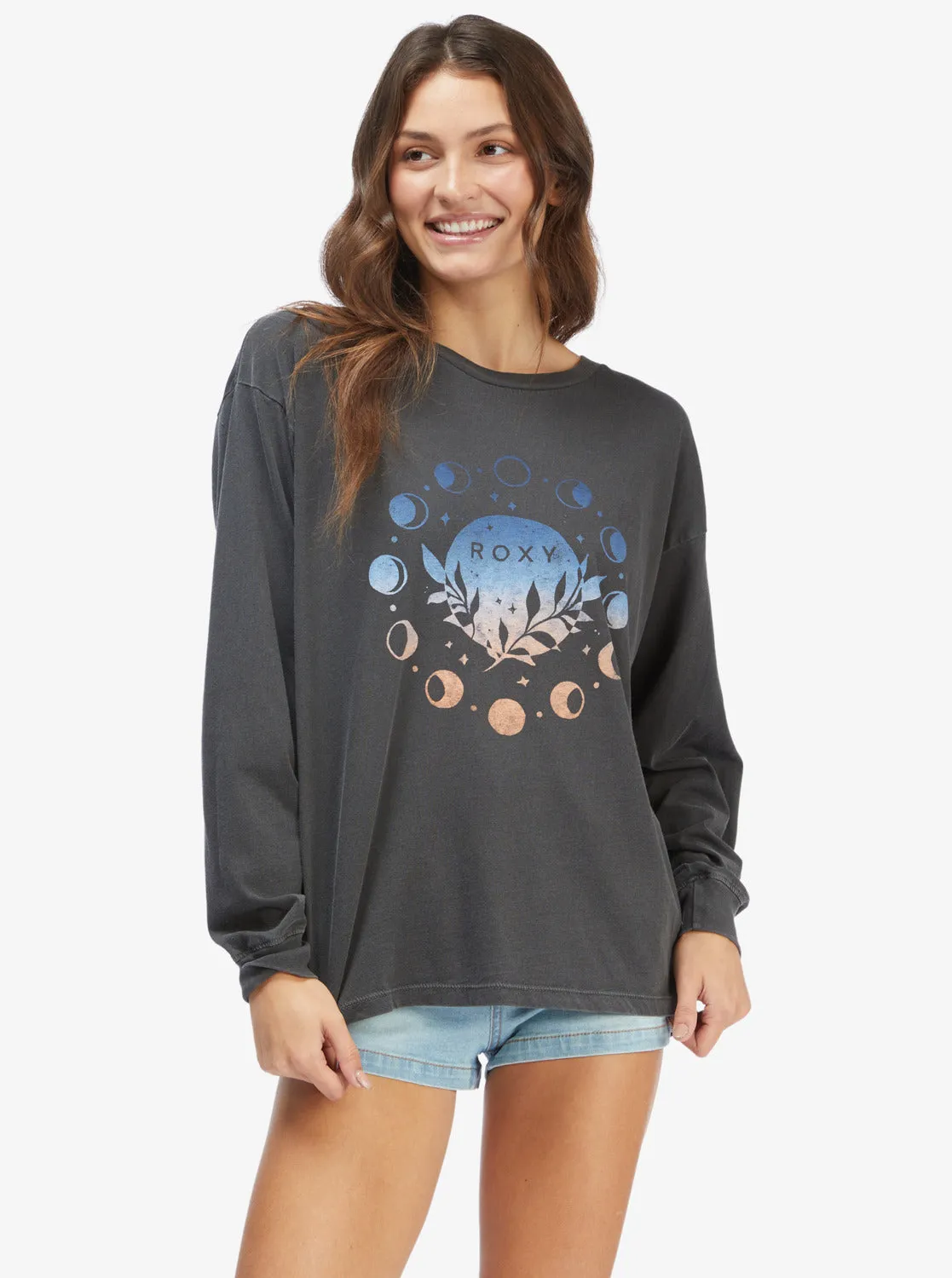 Moon Stars Oversized Graphic Long Sleeve T-Shirt - Anthracite sold by Roxy product image thumbnail 4