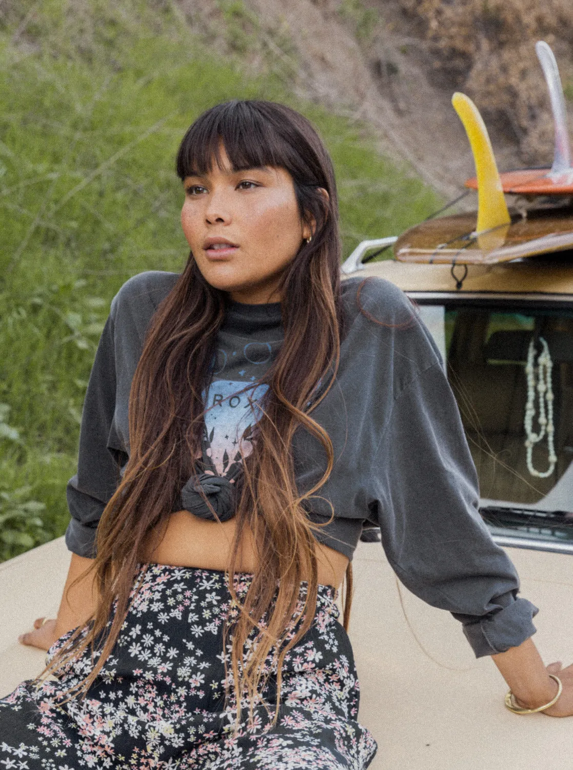 Moon Stars Oversized Graphic Long Sleeve T-Shirt - Anthracite sold by Roxy product image thumbnail 2