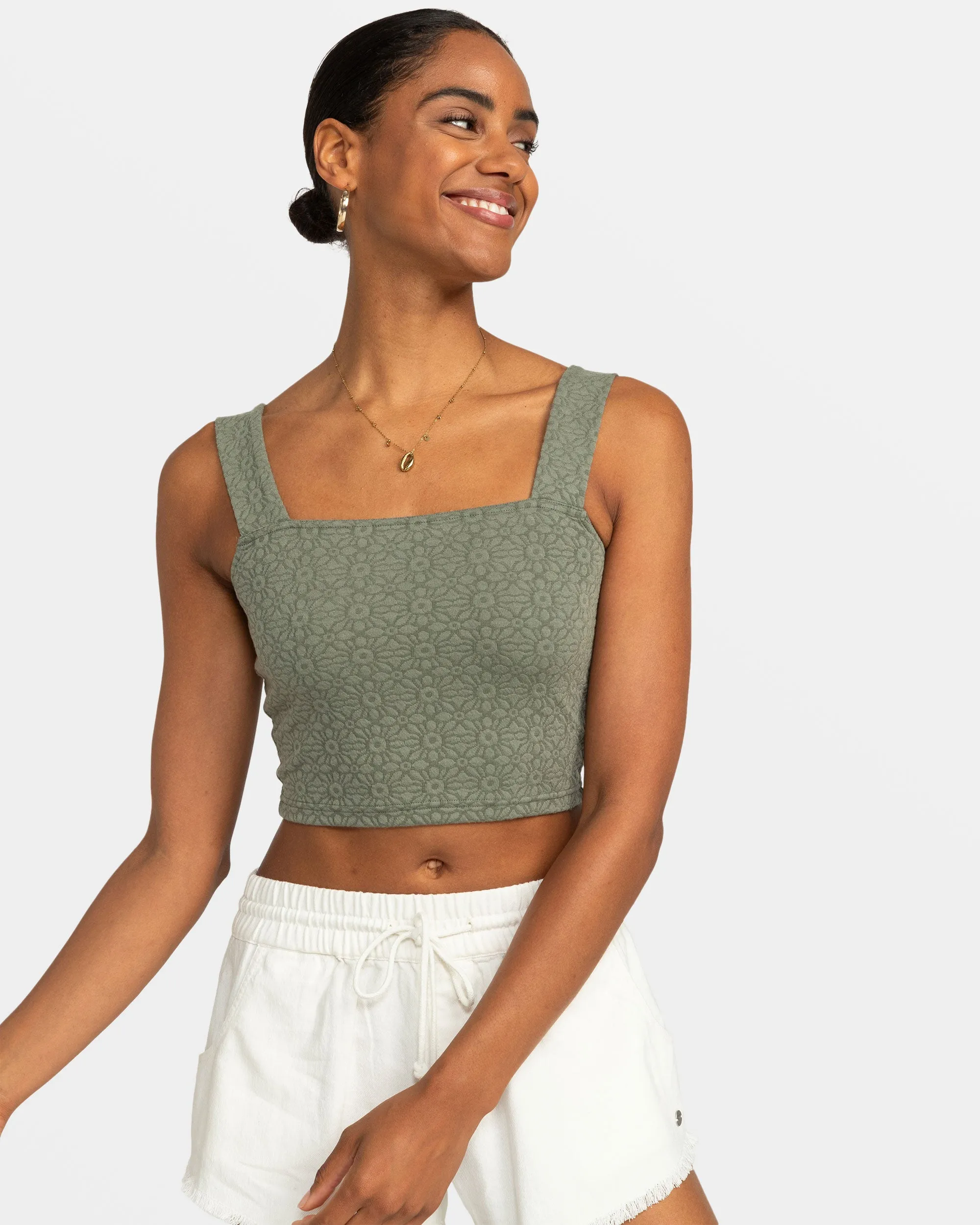 Hibiscus Roja Fitted Tank Top - Agave Green sold by Roxy