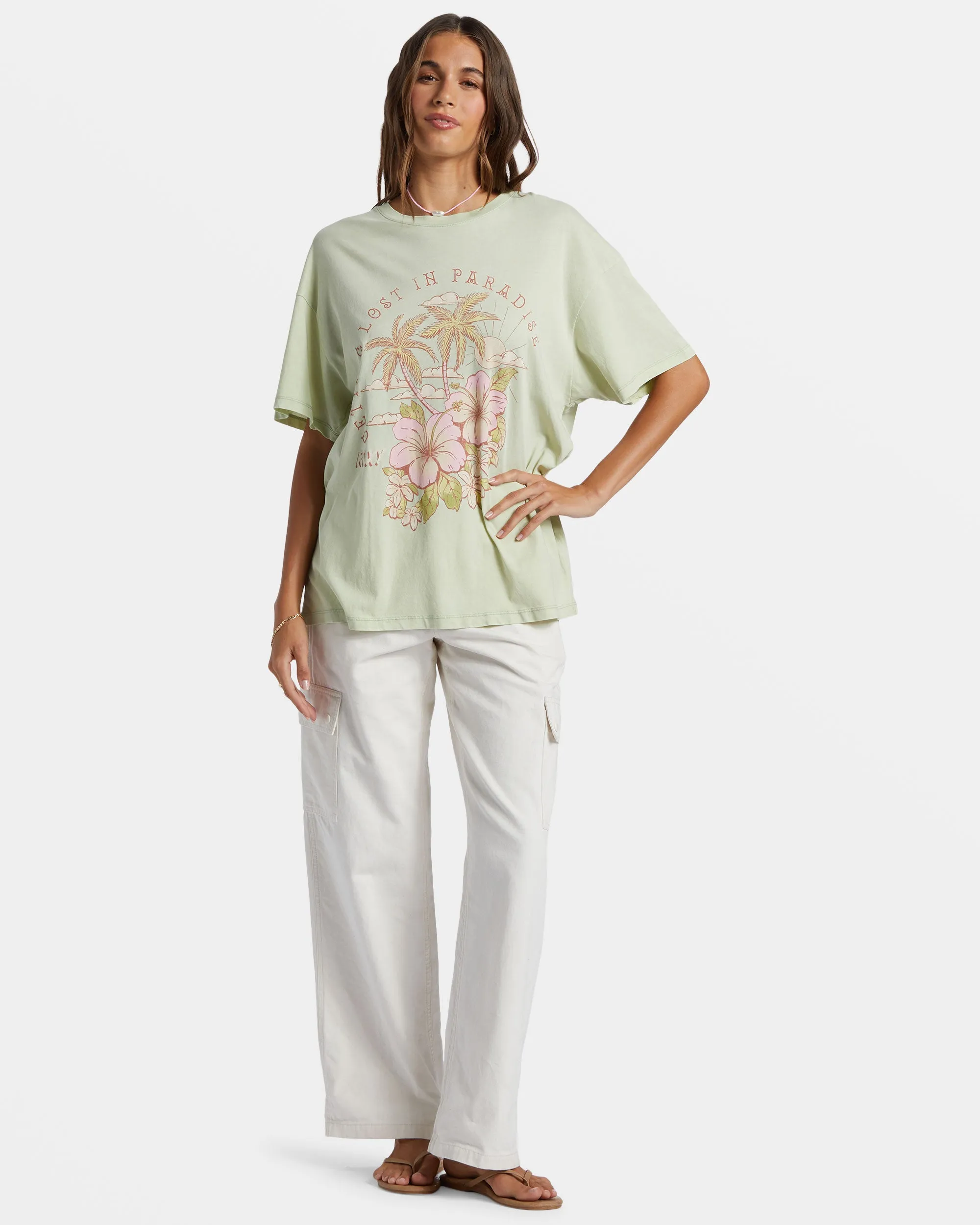 Hibiscus Paradise Oversized Boyfriend T-Shirt - Laurel Green sold by Roxy product image thumbnail 3
