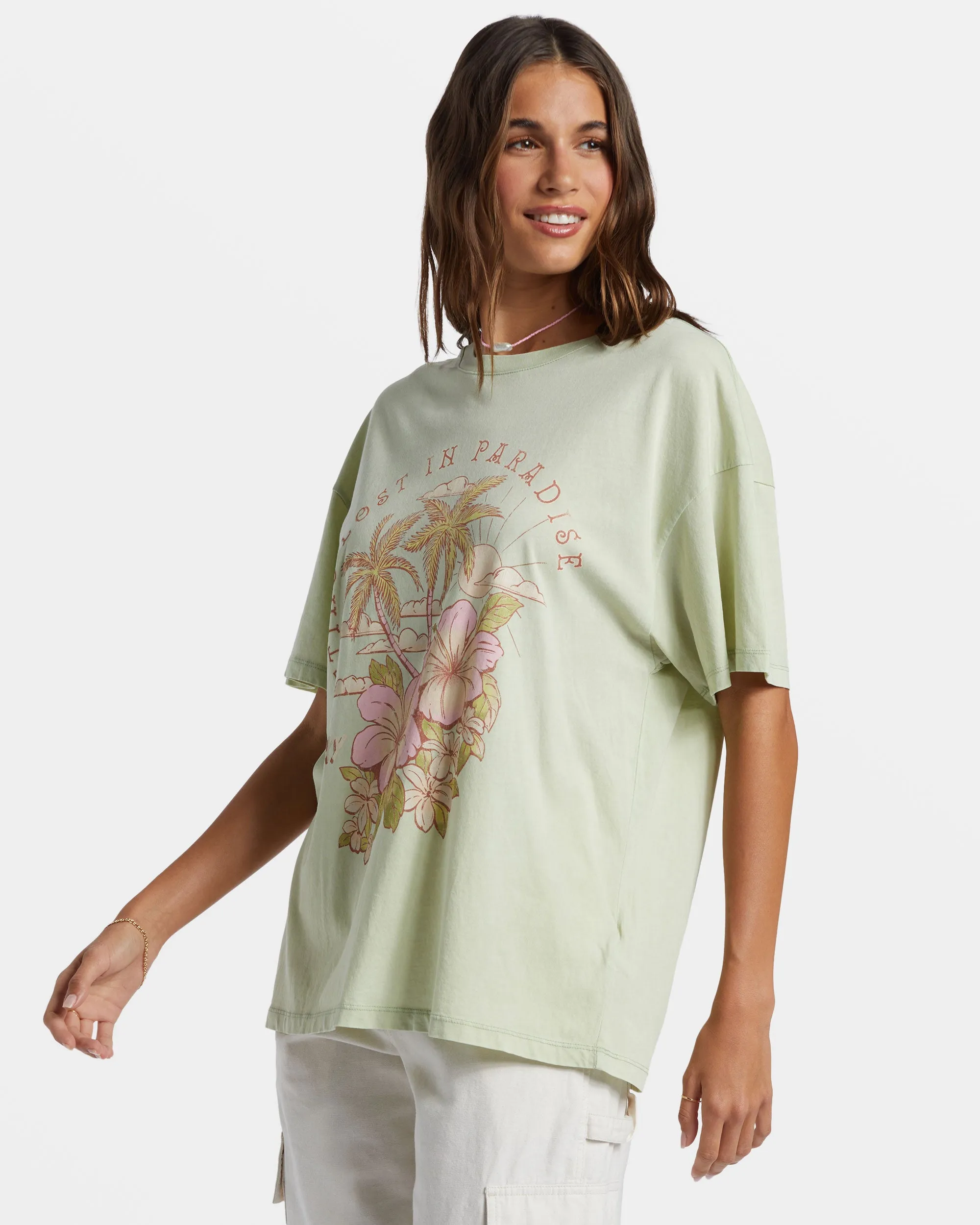 Hibiscus Paradise Oversized Boyfriend T-Shirt - Laurel Green sold by Roxy product image thumbnail 4