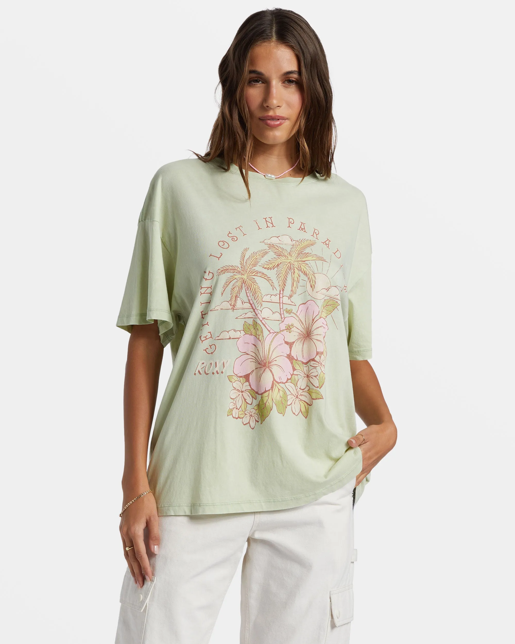 Hibiscus Paradise Oversized Boyfriend T-Shirt - Laurel Green sold by Roxy