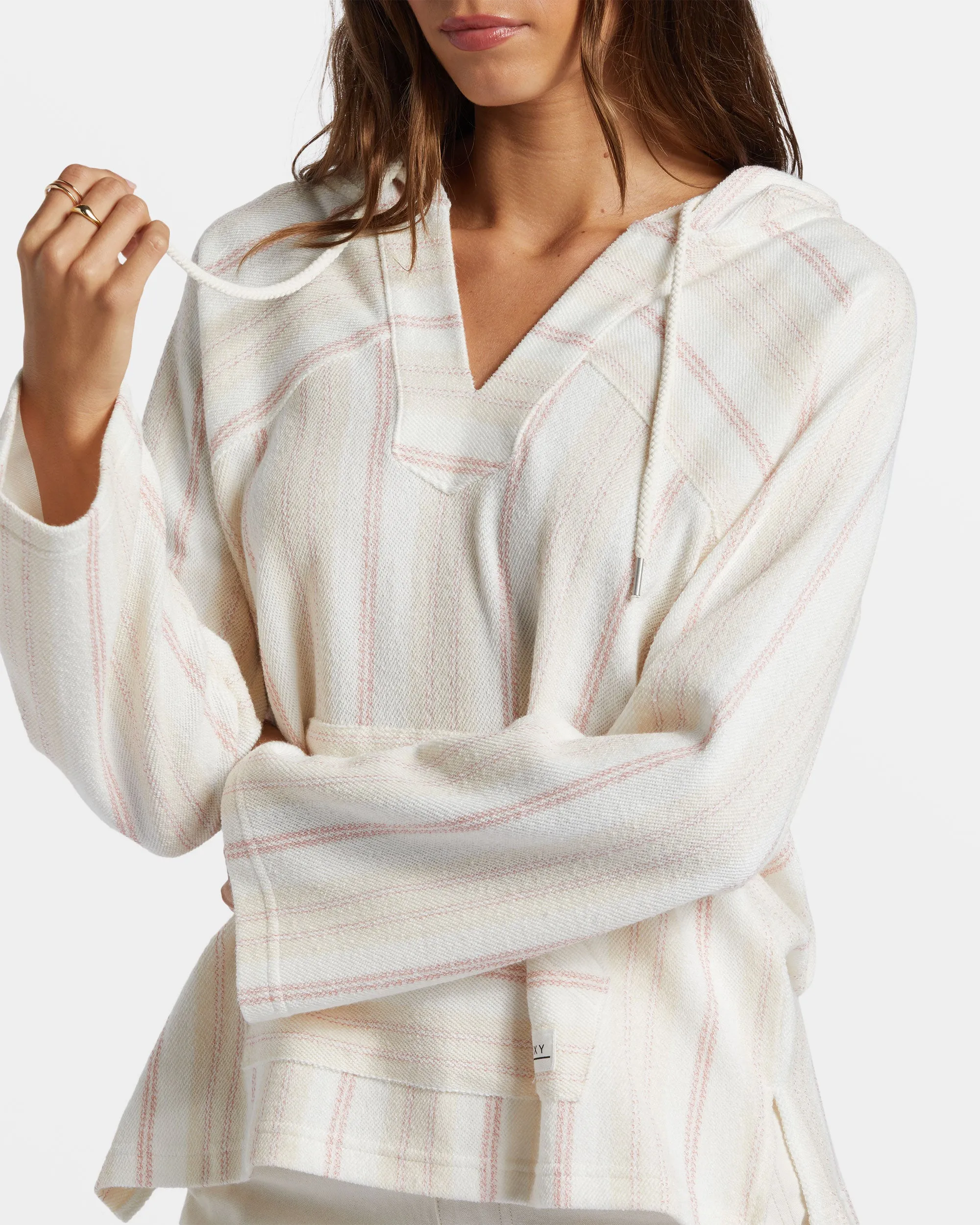 Wild And Free Poncho Style Hoodie - Ash Rose Low Tide Stripe sold by Roxy product image thumbnail 5