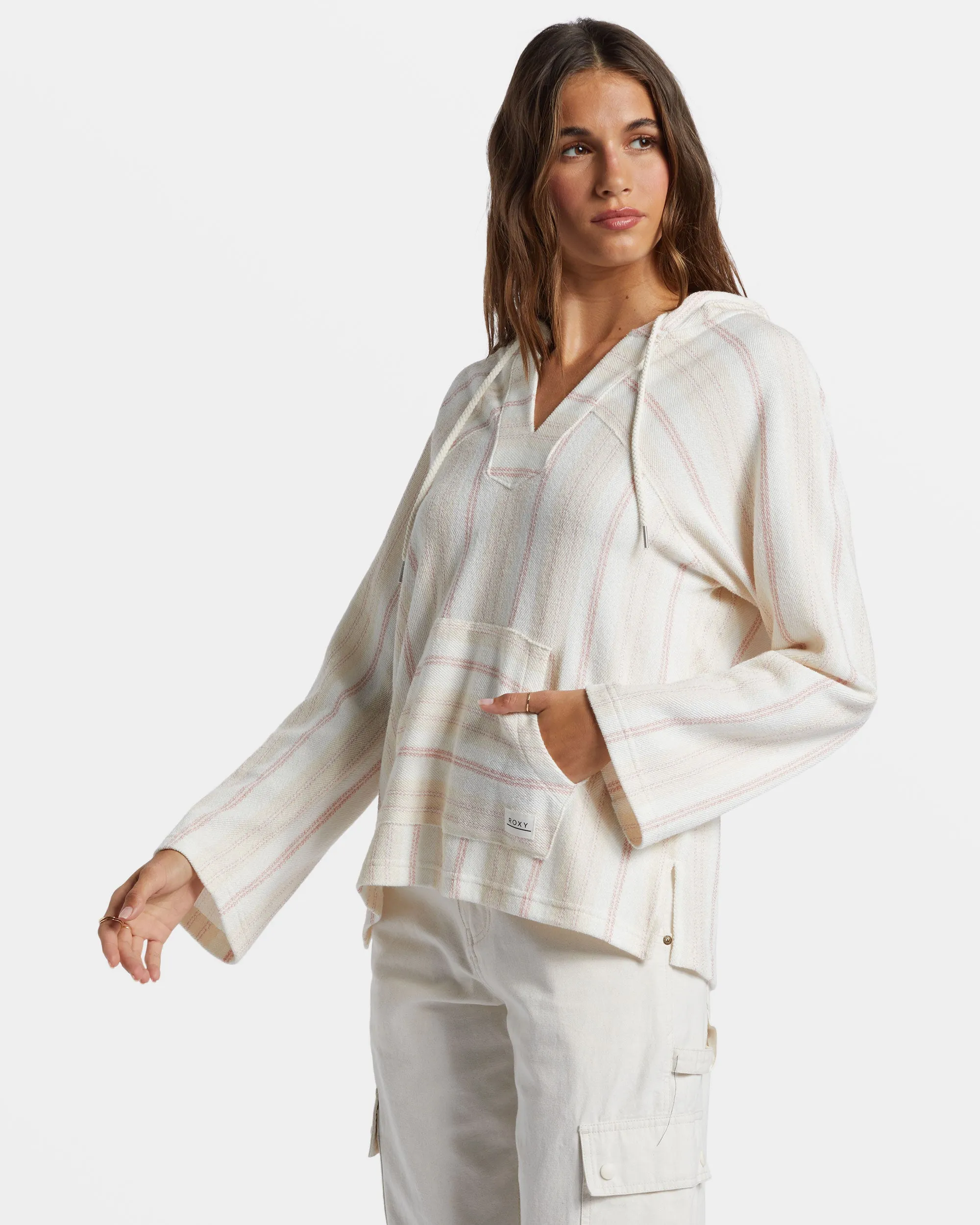 Wild And Free Poncho Style Hoodie - Ash Rose Low Tide Stripe sold by Roxy product image thumbnail 4