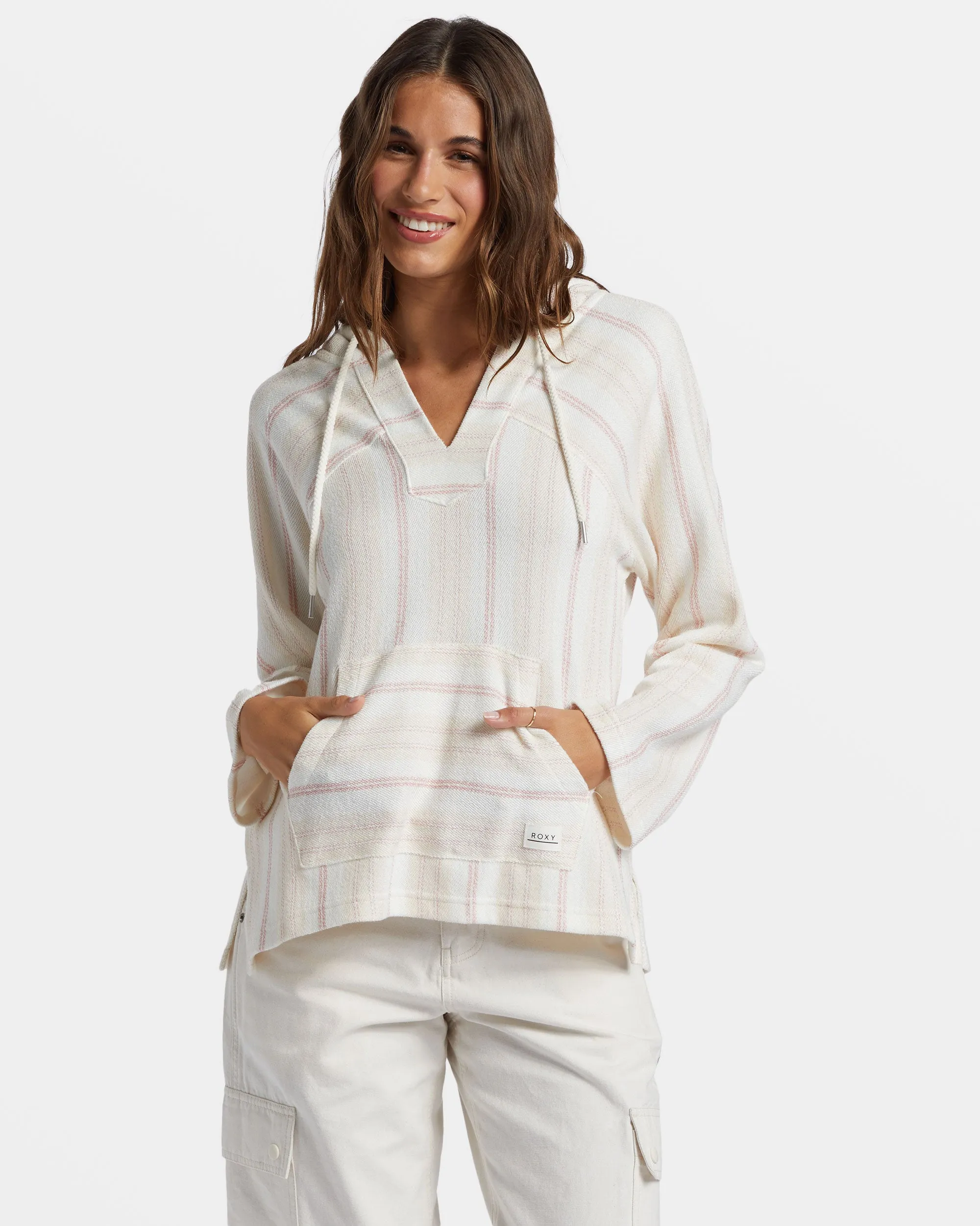 Wild And Free Poncho Style Hoodie - Ash Rose Low Tide Stripe sold by Roxy