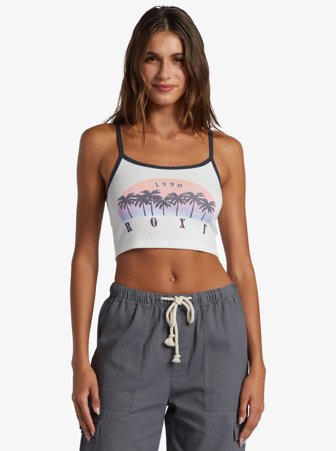 Sunset Palms Crop Tank - Snow White sold by Roxy