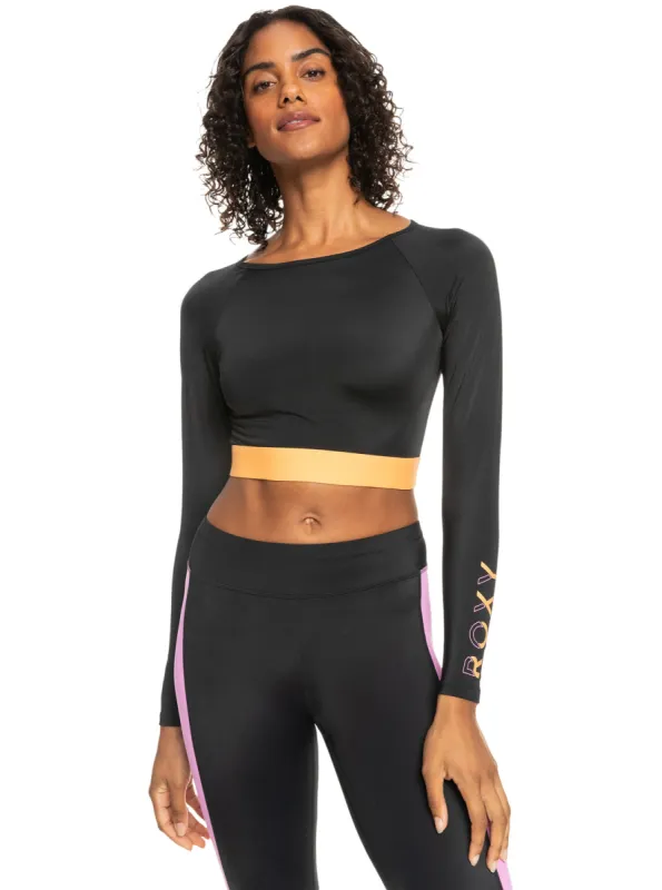 Roxy Fitness Long Sleeve Cropped Rashguard - Anthracite sold by Roxy