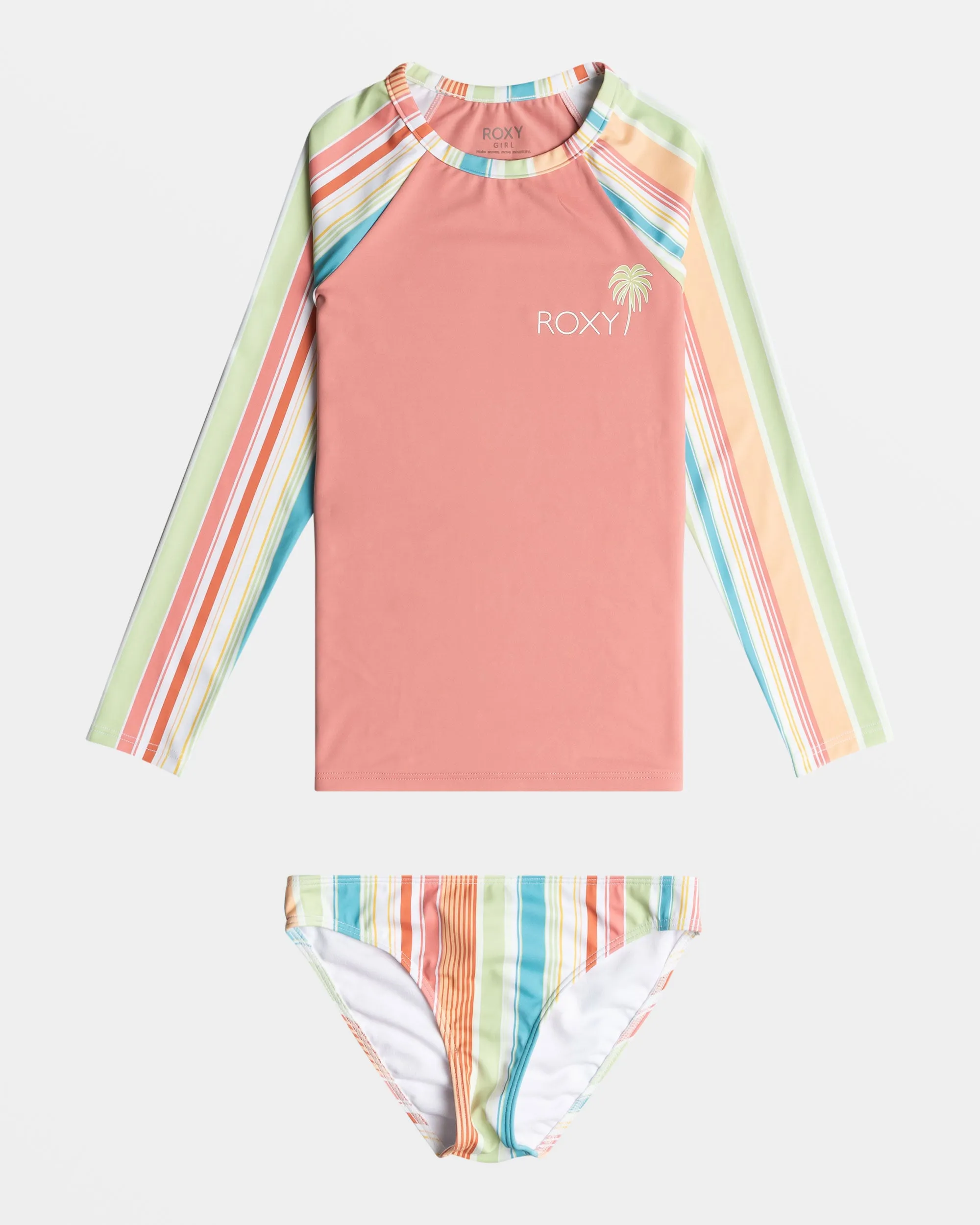 Girls 4-16 Siesta Stripe Long Sleeve Rashguard Set - White Salty Stripe sold by Roxy