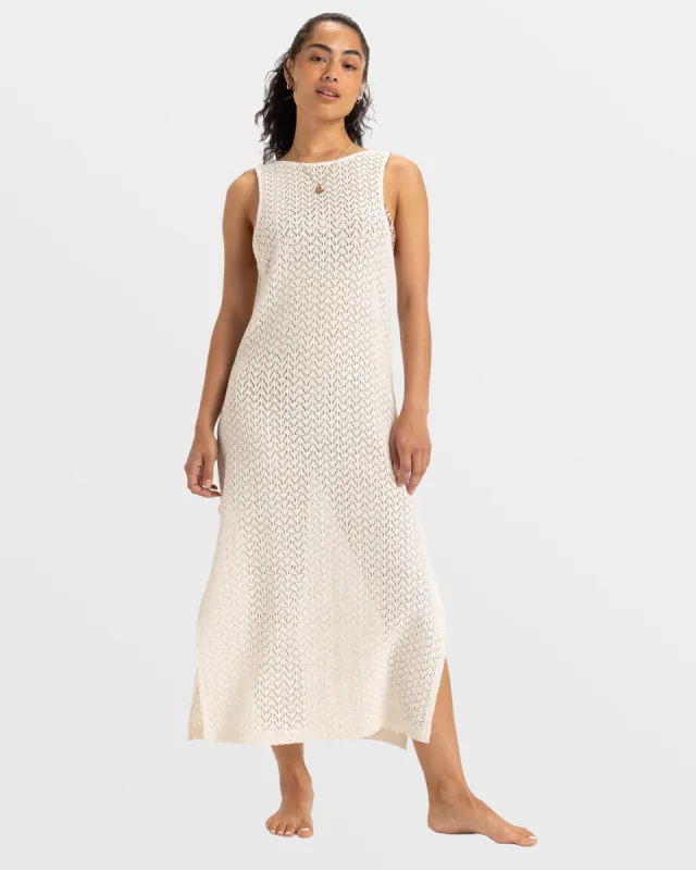Playa Mood Crochet Long Dress - Egret made by Roxy