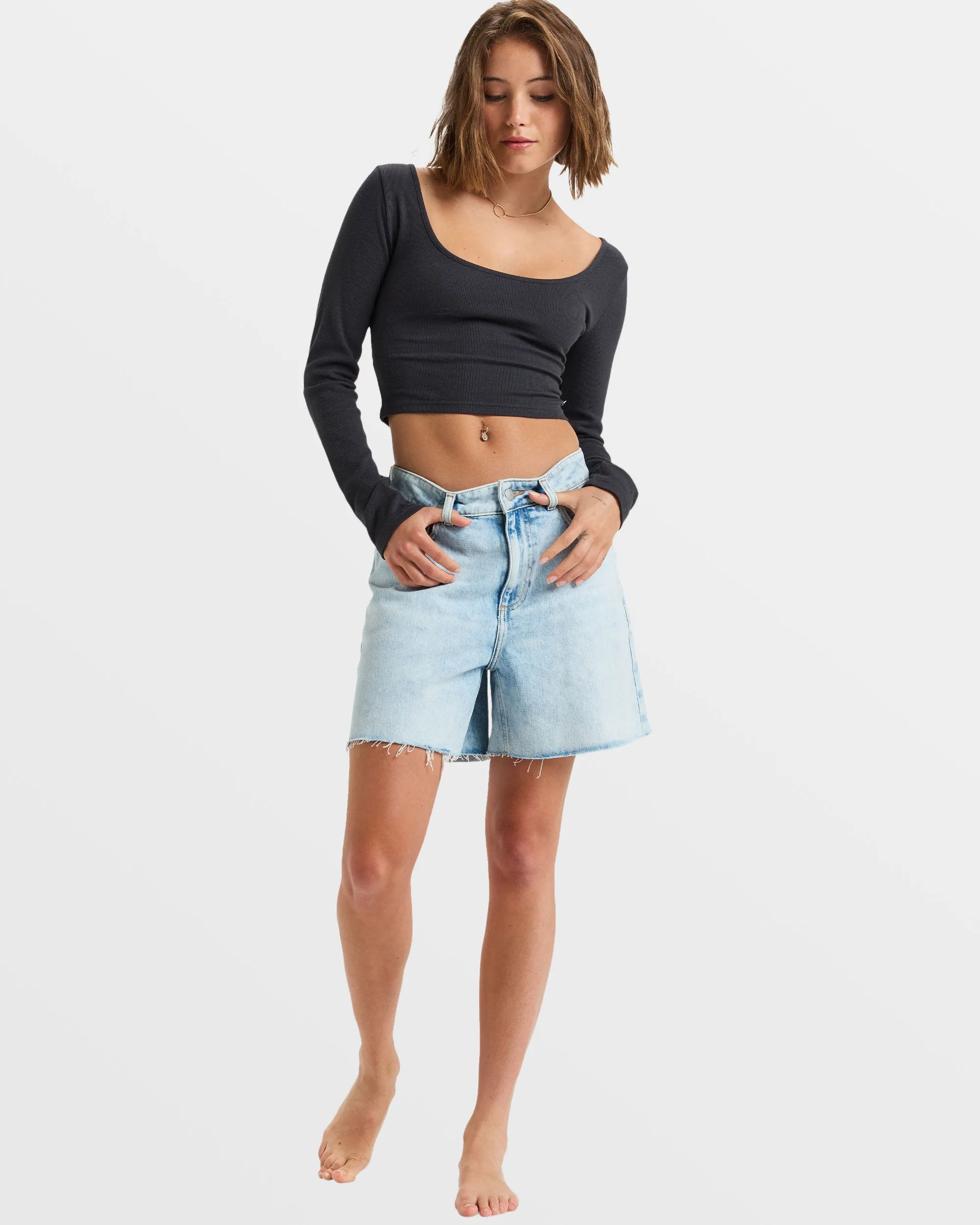 Good Keepsake Long Sleeve Crop Top - Phantom sold by Roxy