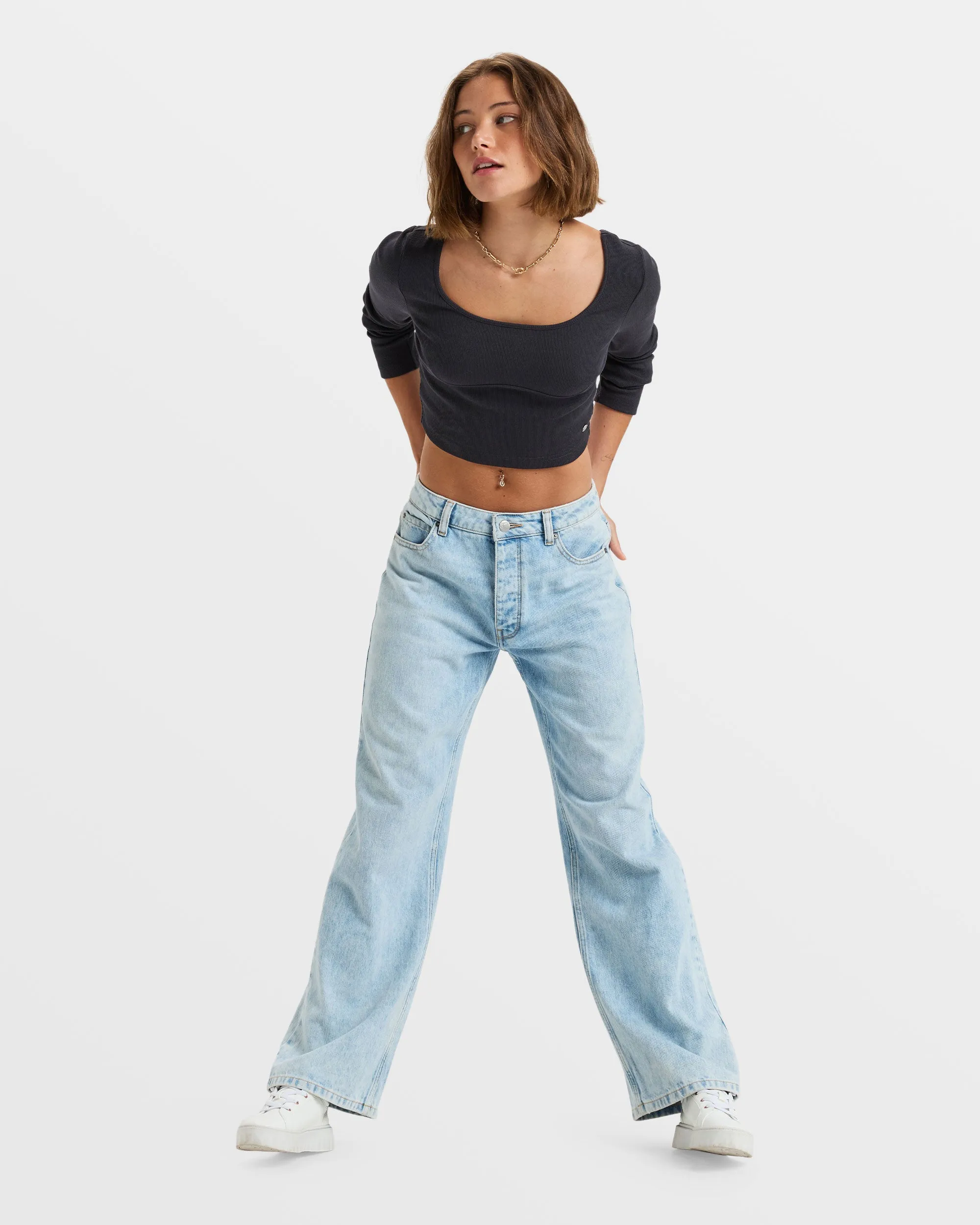 Pretty Please Long Sleeve Cropped Top - Phantom sold by Roxy