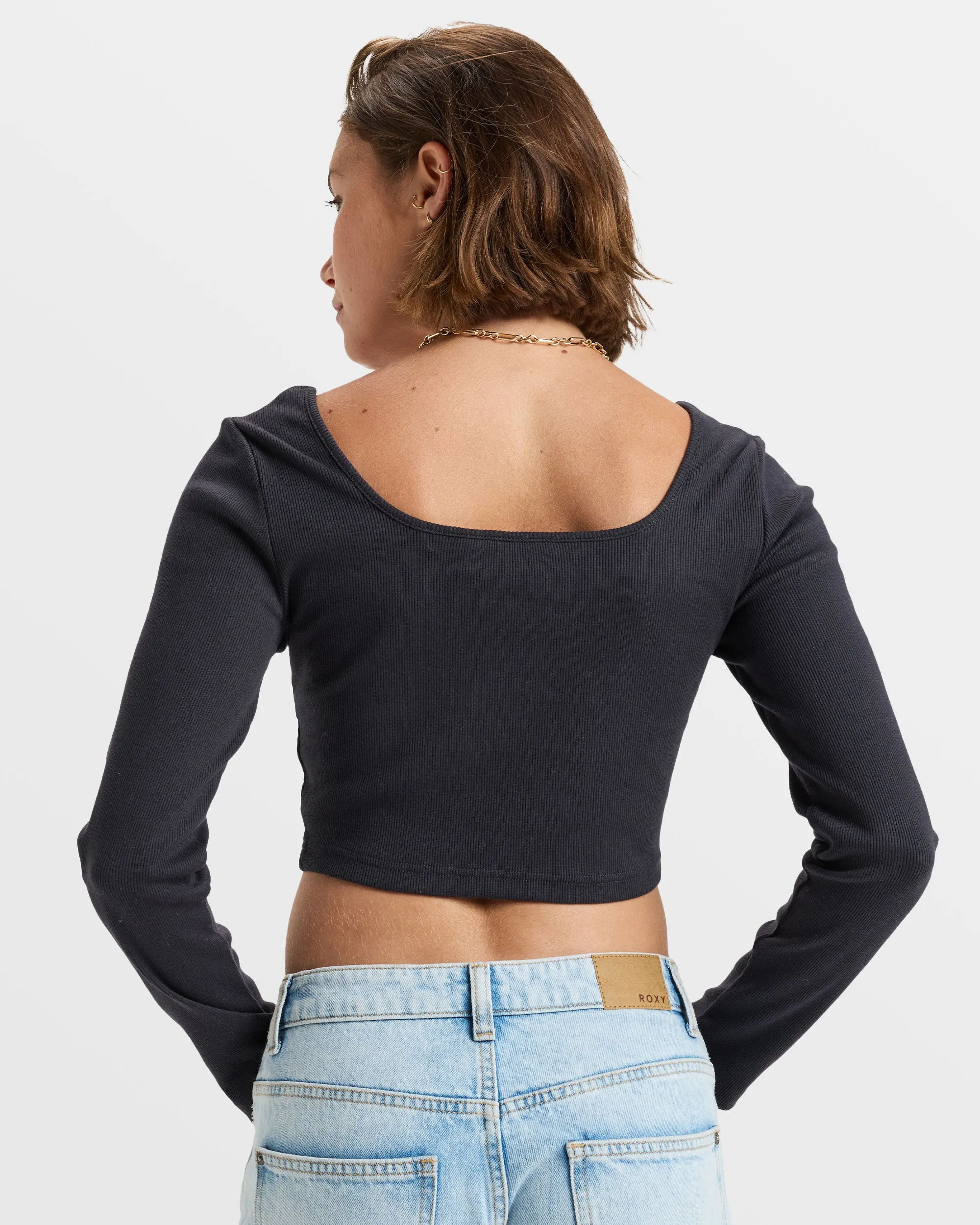 Pretty Please Long Sleeve Cropped Top - Phantom sold by Roxy product image thumbnail 5