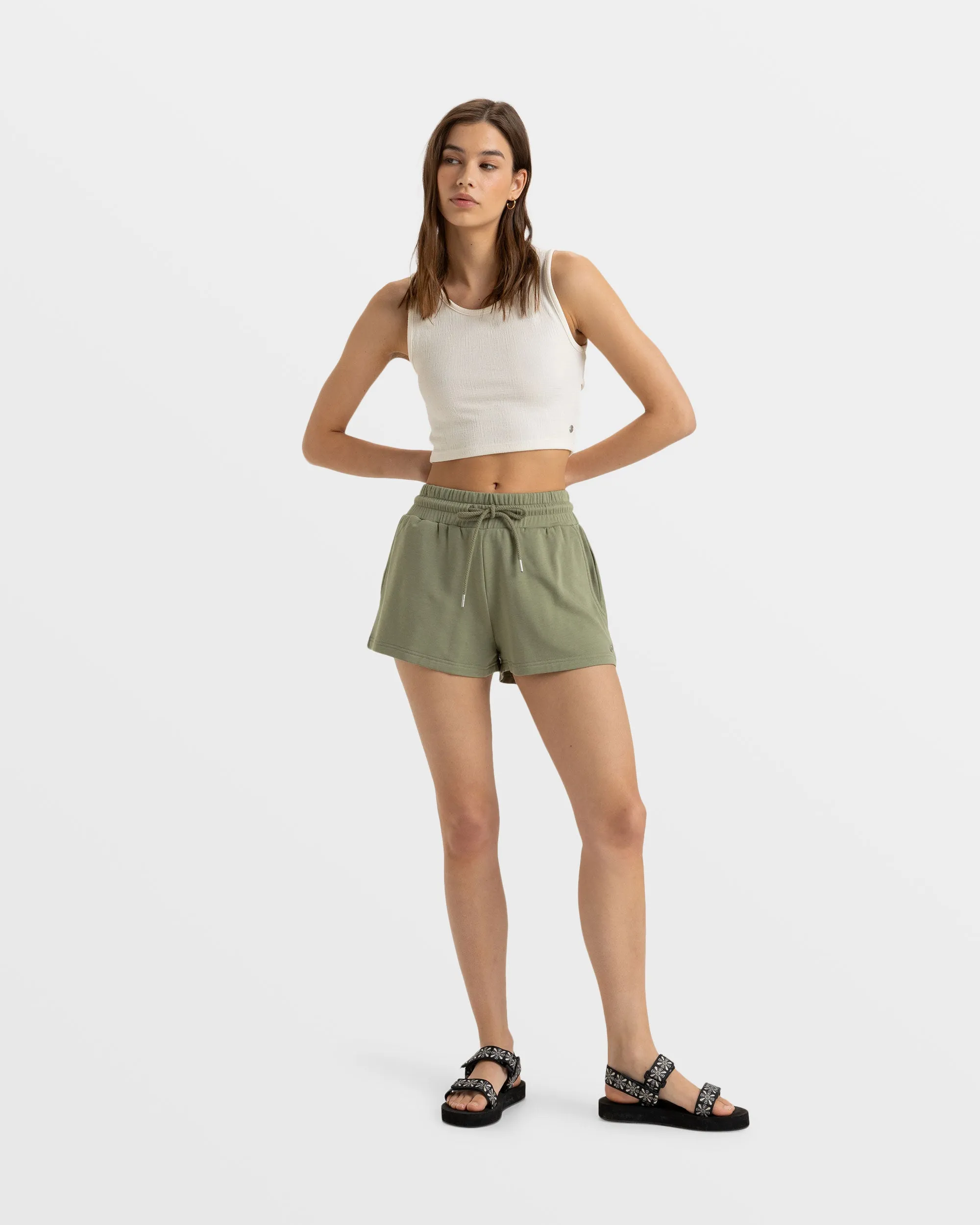 Surfing By Moonlight Elastic Waist Shorts - Oil Green sold by Roxy
