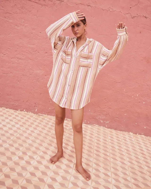 Sunlight Rider Hybrid Poncho Jacket - Camel Coastal Stripe Jacket sold by Roxy