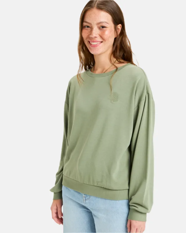 Surfing By Moonlight Pullover Sweatshirt - Oil Green sold by Roxy