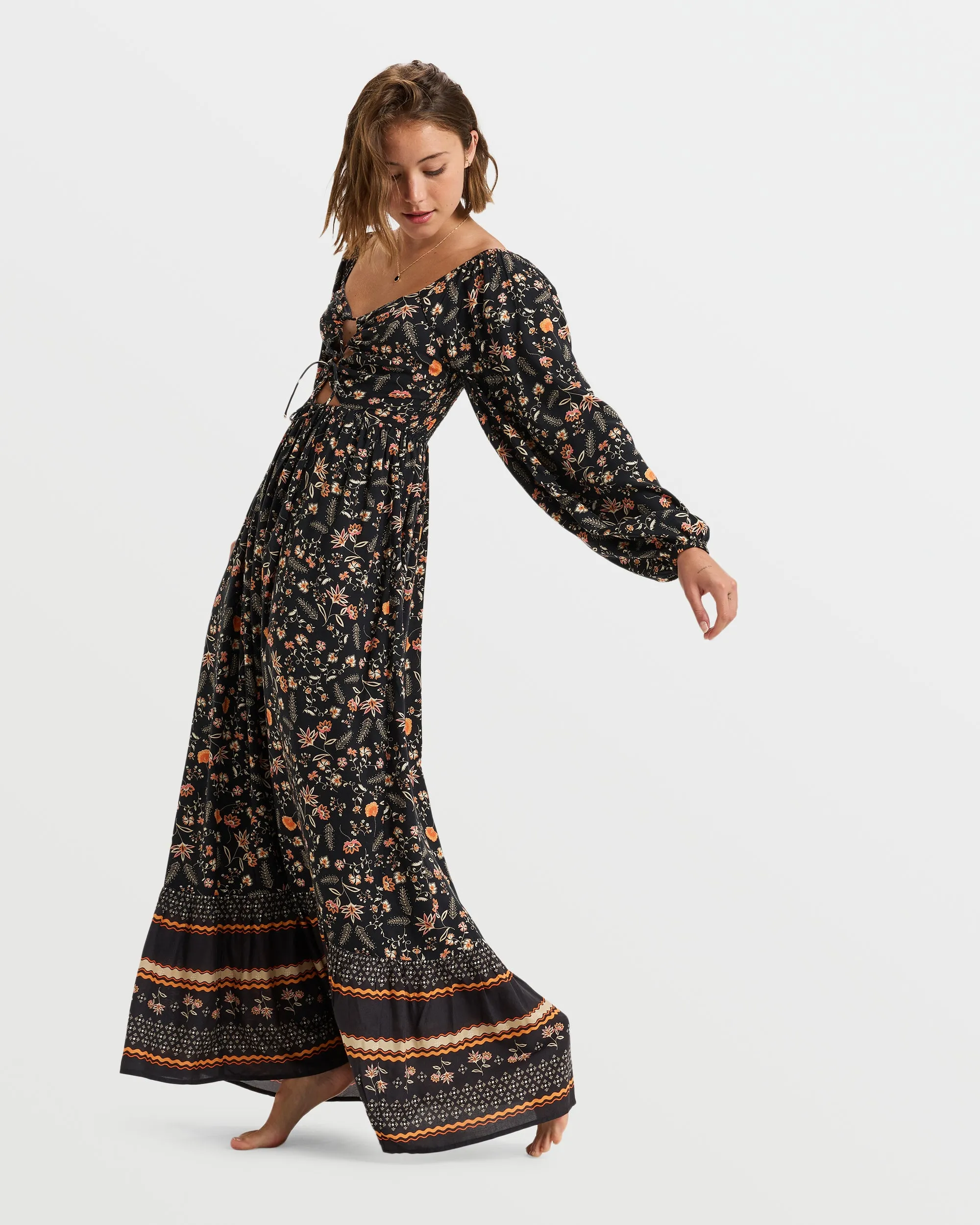 Holidaze Tie Front Maxi Dress - Anthracite Kerala Border sold by Roxy product image thumbnail 5