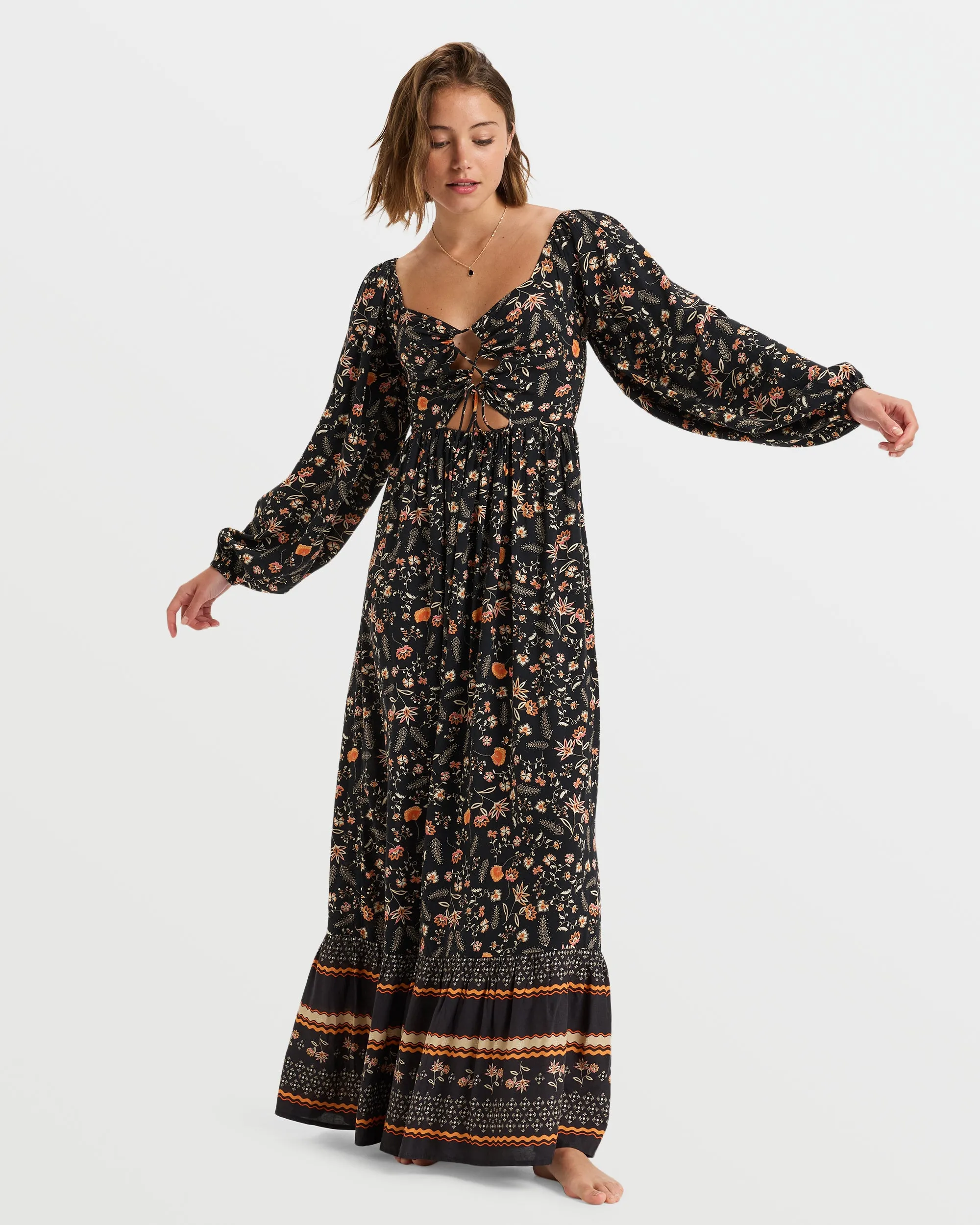 Holidaze Tie Front Maxi Dress - Anthracite Kerala Border sold by Roxy