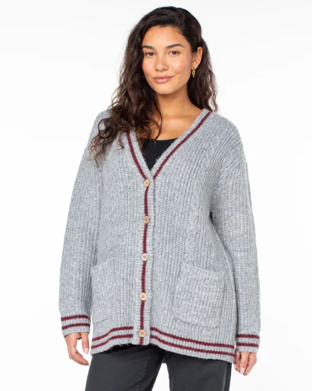 Game Day Long Button Up Cardigan - Heritage Heather sold by Roxy