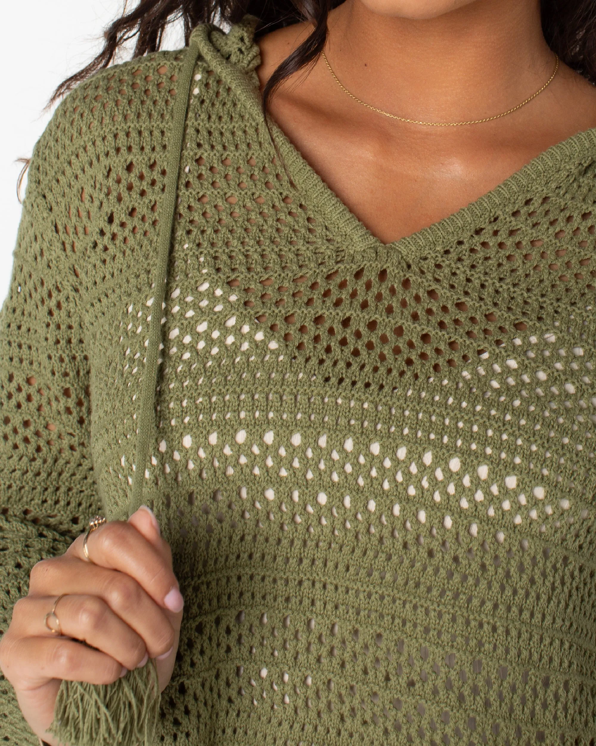 Hippie Love Open Knit Hooded Sweater - Oil Green sold by Roxy product image thumbnail 4