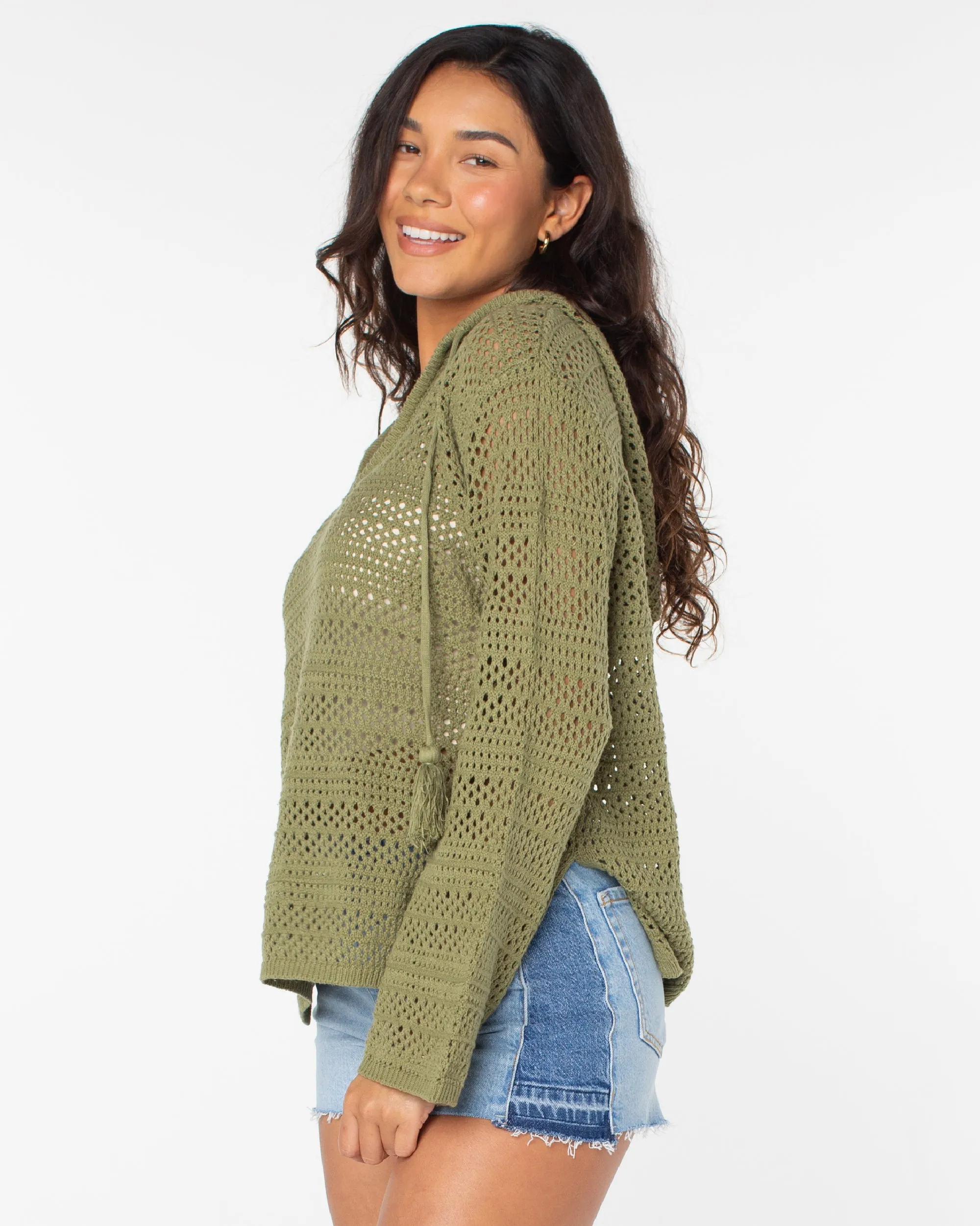 Hippie Love Open Knit Hooded Sweater - Oil Green sold by Roxy product image thumbnail 3
