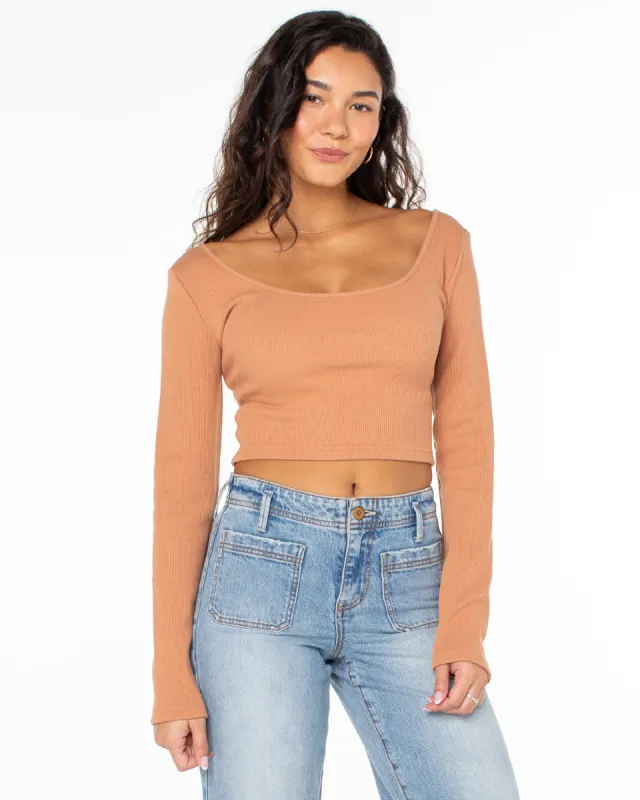 Good Keepsake Long Sleeve Crop Top - Russet sold by Roxy