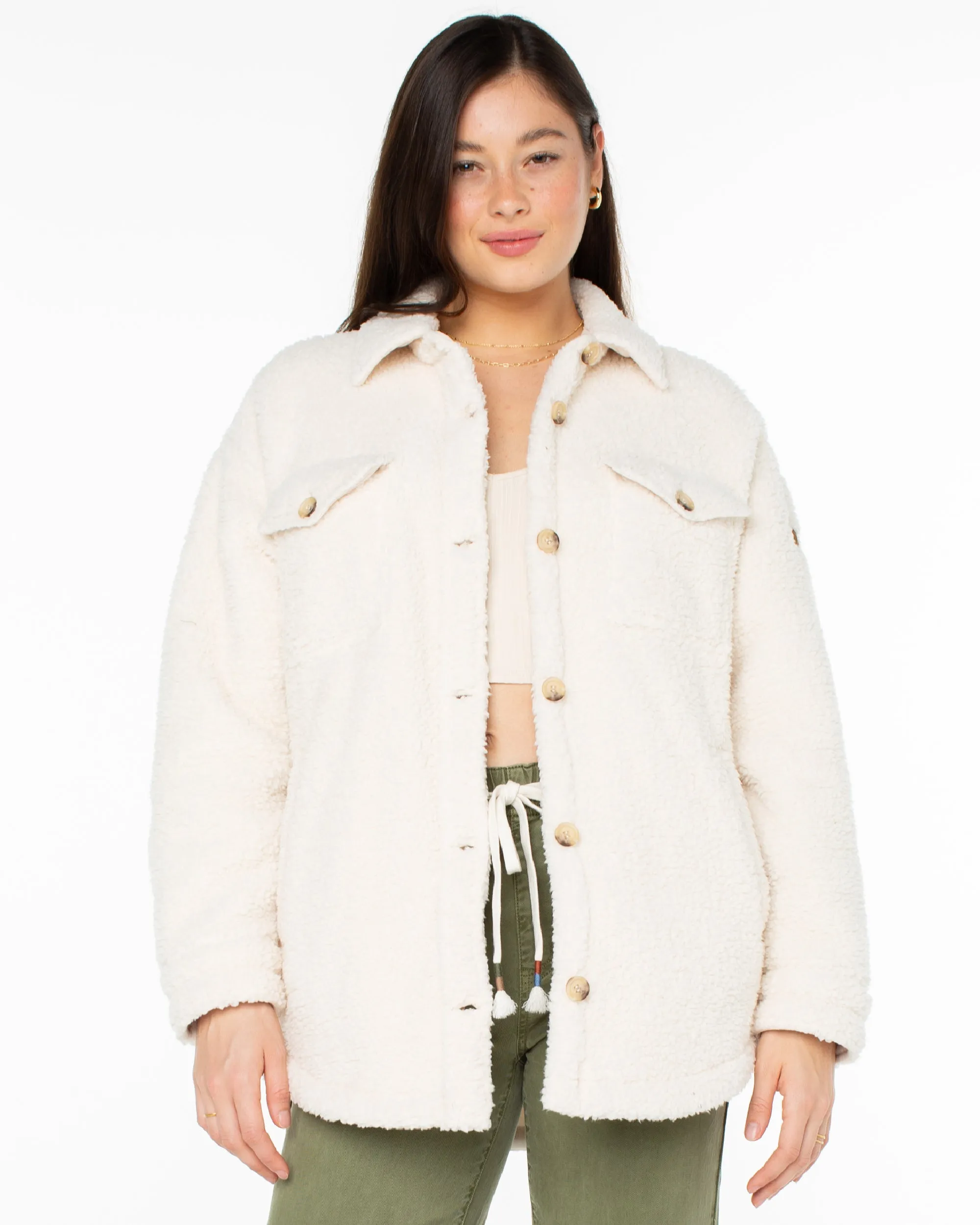 Overlander Solid Button Front Fleece Jacket - Parchment sold by Roxy