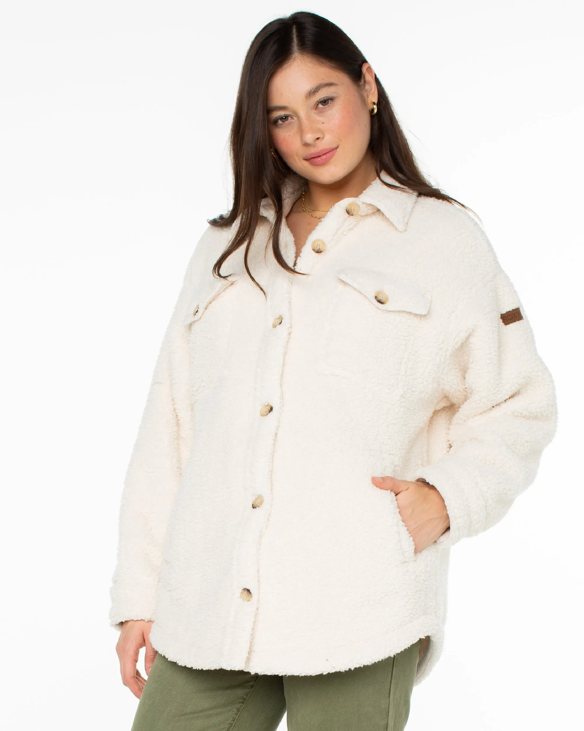Overlander Solid Button Front Fleece Jacket - Parchment sold by Roxy product image thumbnail 5