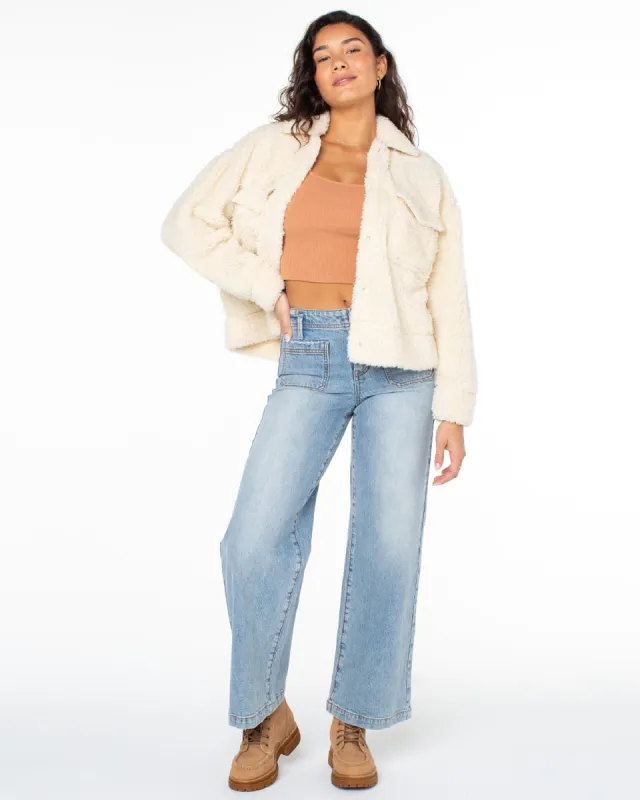 Chilly Wave Snap Front Fleece Jacket - Parchment made by Roxy