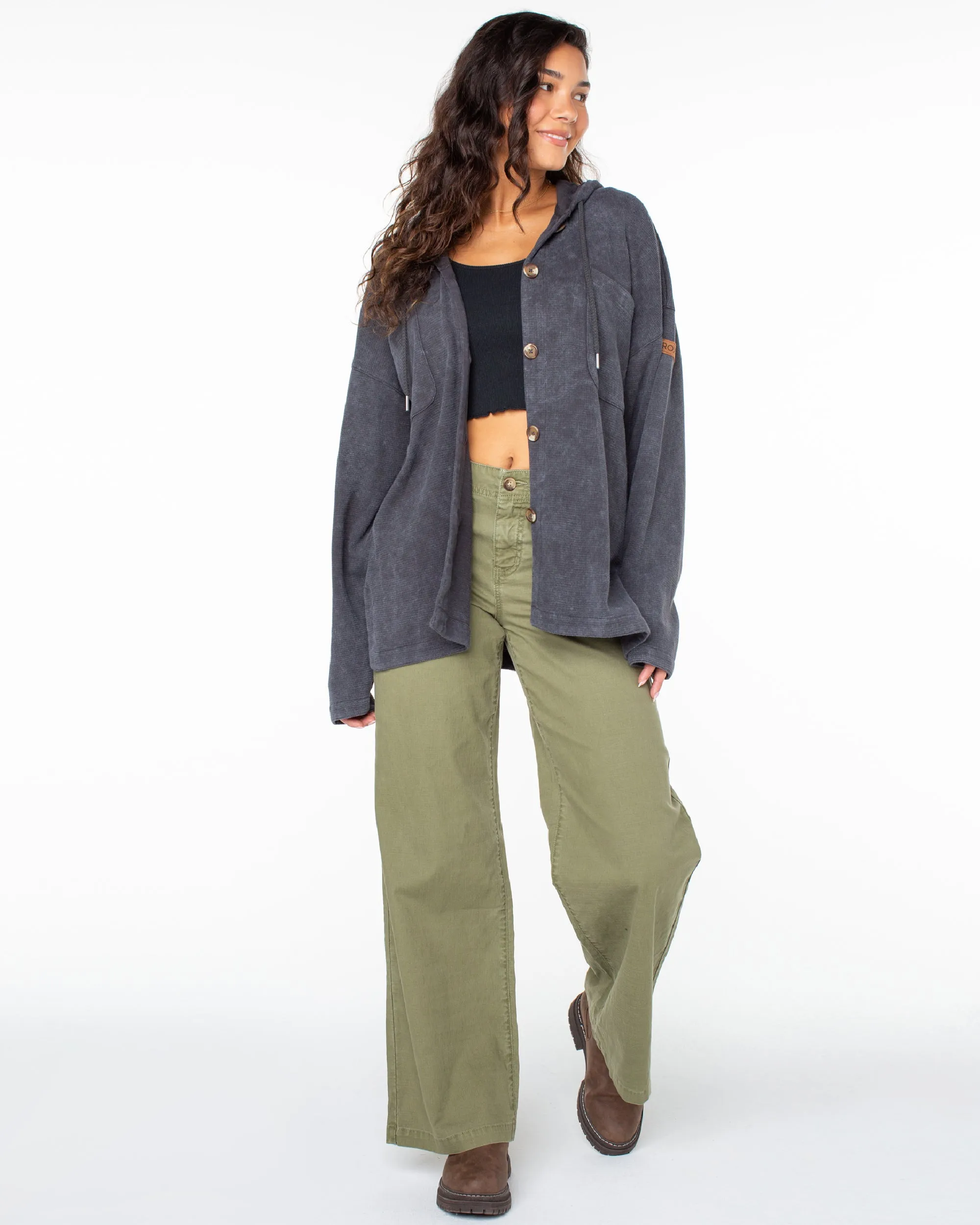 Clear Water Oversize Fleece Hooded Shirt - Phantom sold by Roxy product image thumbnail 5