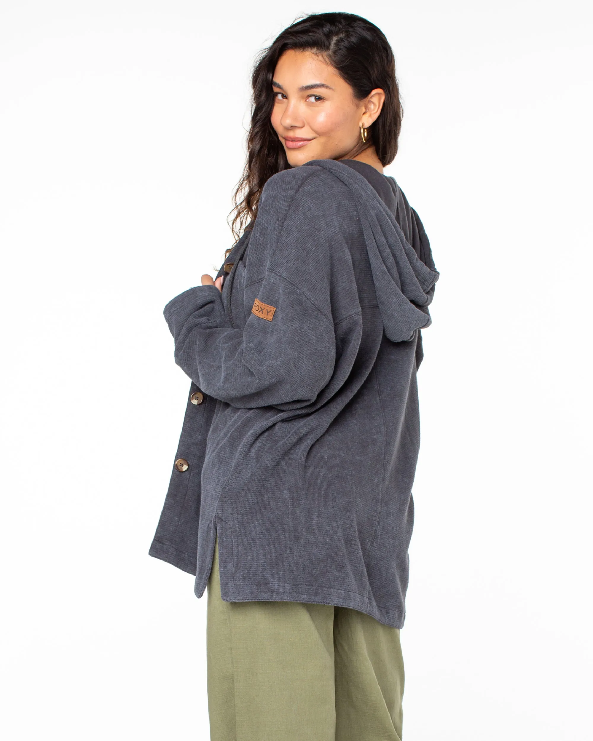 Clear Water Oversize Fleece Hooded Shirt - Phantom sold by Roxy product image thumbnail 2