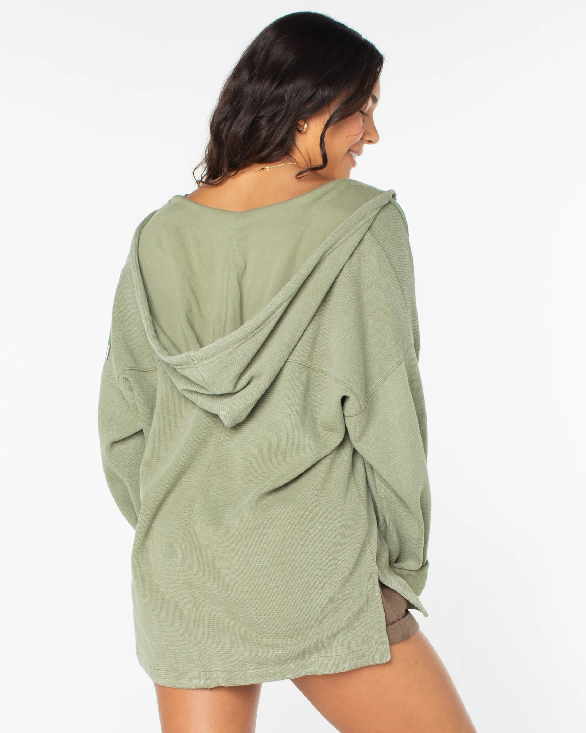 Clear Water Oversize Fleece Hooded Shirt - Oil Green sold by Roxy product image thumbnail 2