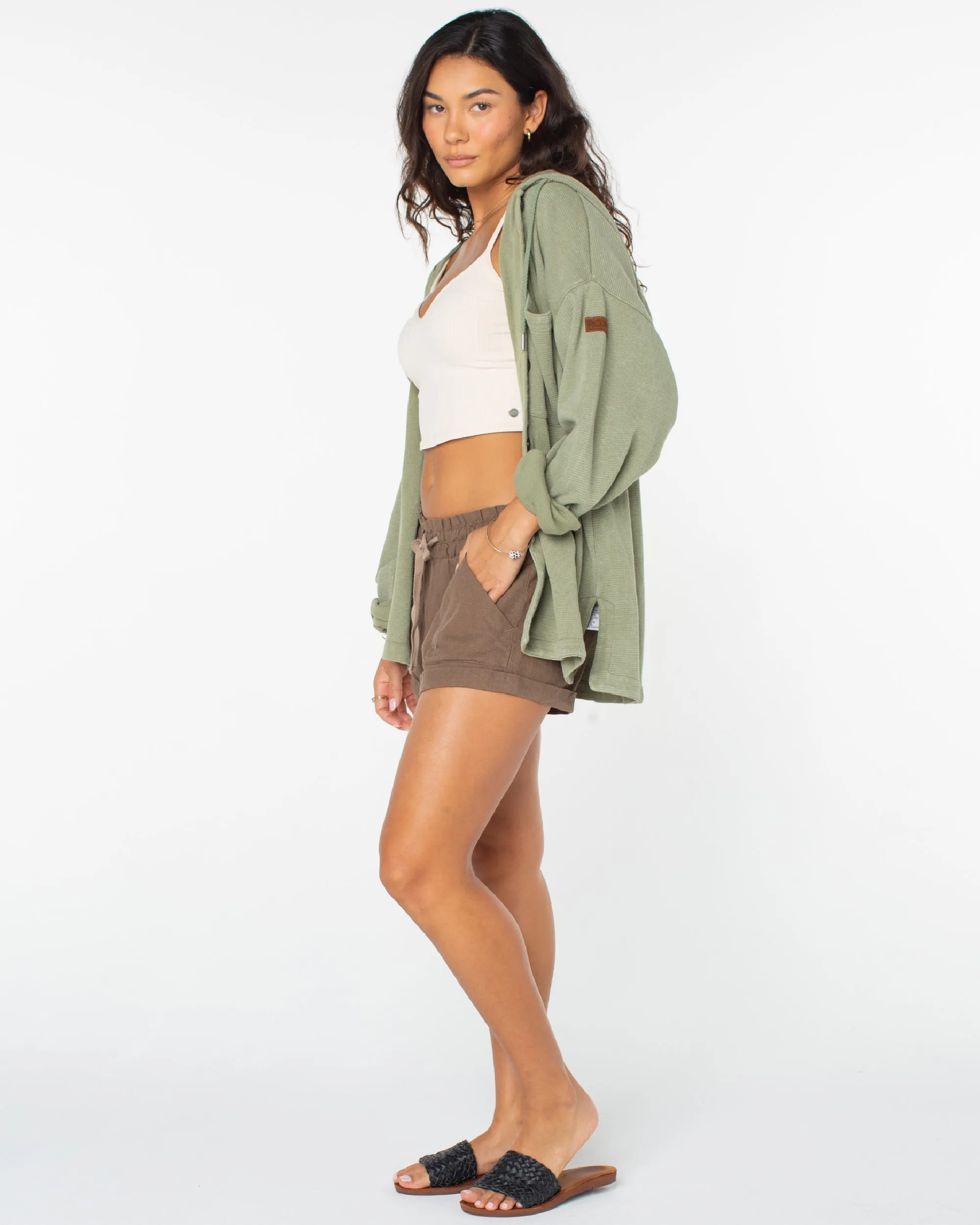 Clear Water Oversize Fleece Hooded Shirt - Oil Green sold by Roxy product image thumbnail 5