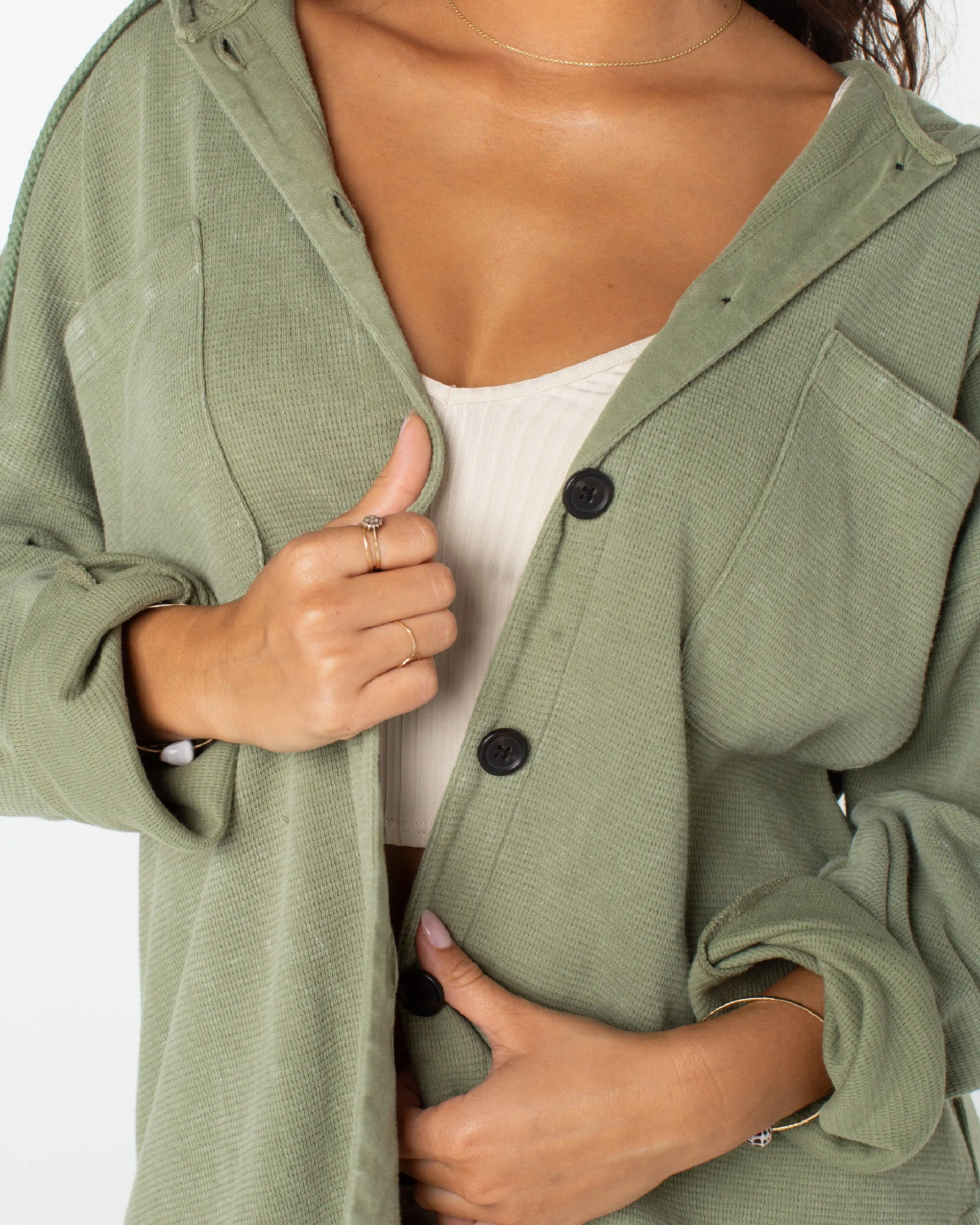Clear Water Oversize Fleece Hooded Shirt - Oil Green sold by Roxy product image thumbnail 4