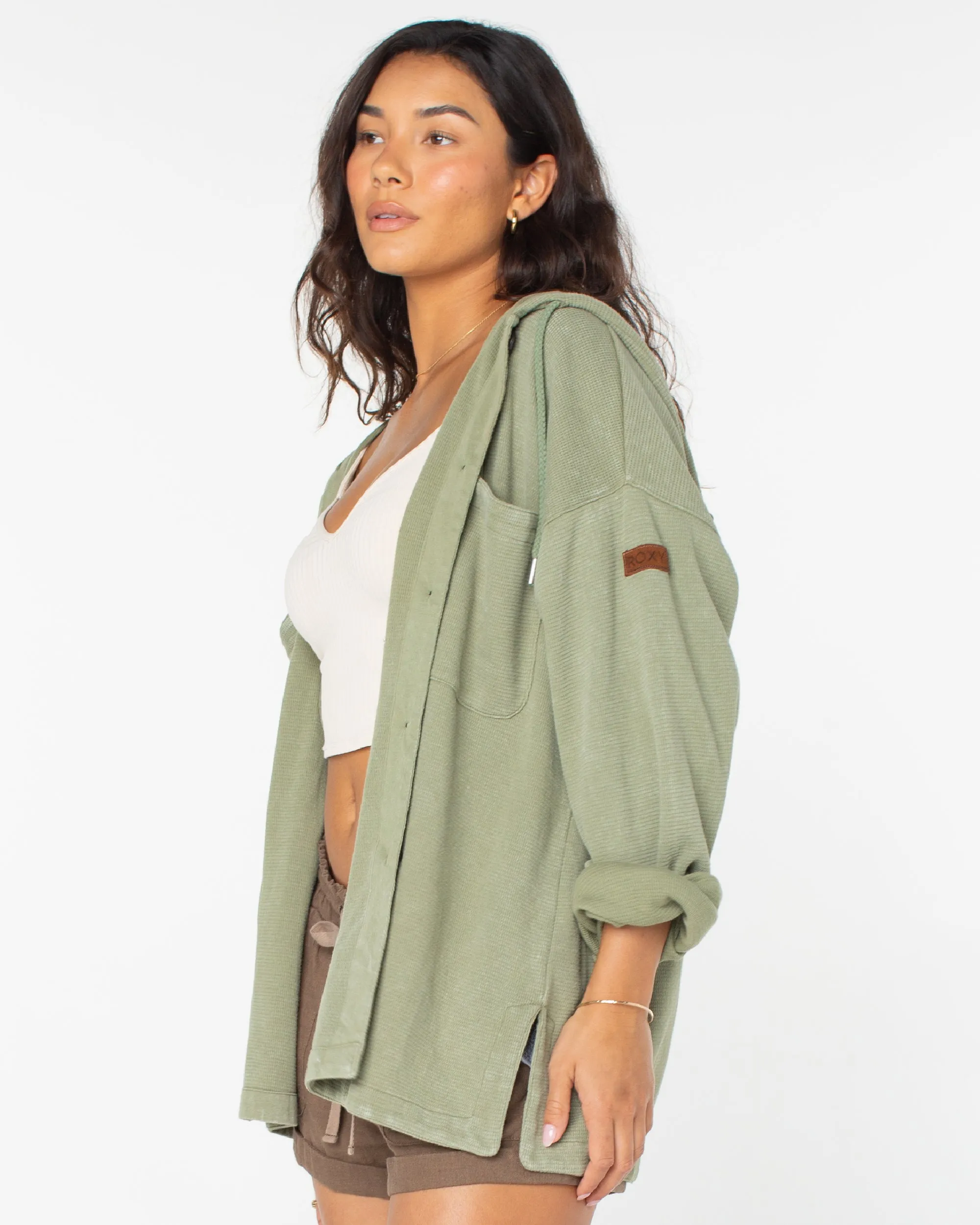 Clear Water Oversize Fleece Hooded Shirt - Oil Green sold by Roxy product image thumbnail 3