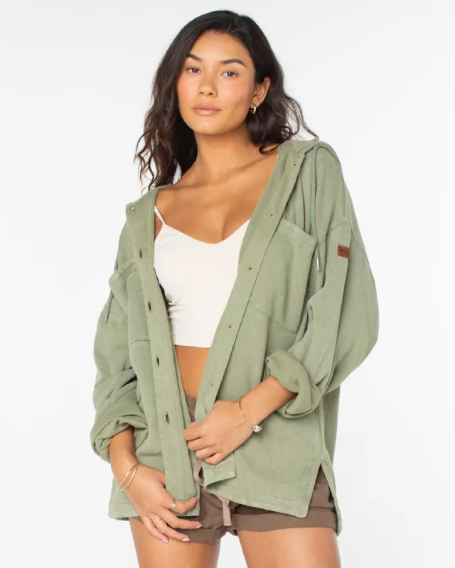 Clear Water Oversize Fleece Hooded Shirt - Oil Green sold by Roxy